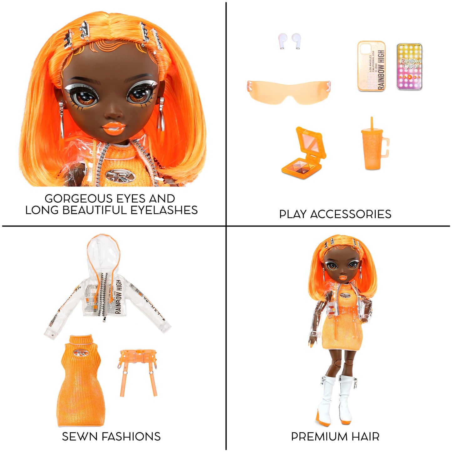 Muñeca Fashion Rainbow High Michelle ST.Charles Naranja con Look de Moda y Más de 10 Accesorios para Coleccionistas y Niños 4-12 Años