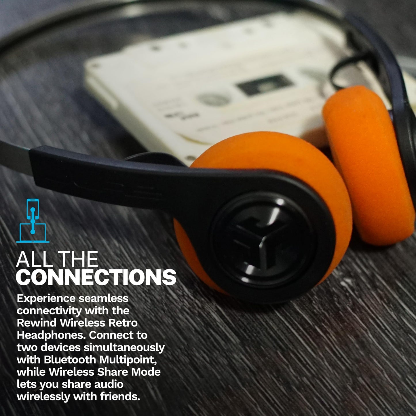 JLab Audio Rewind Wireless Retro Circumaural Diadema Negro - Auriculares (Circumaural, Diadema, Inalámbrico, Bluetooth, Negro)