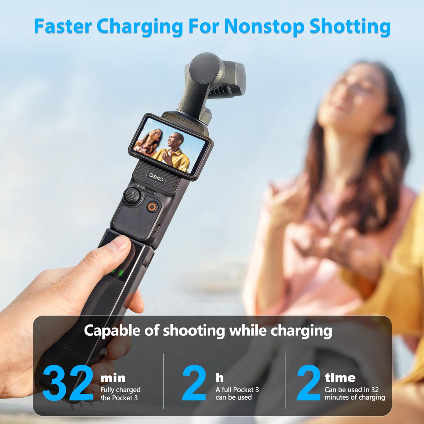 Mango de Batería Tomat Pocket 3 Mango de batería dji Osmo Pocket 3 Combo Creator batería Adicional Mango en Negro