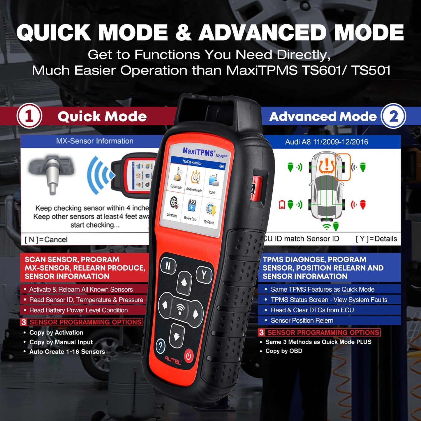 Autel MaxiTPMS TS508WF KIT, 2025 TPMS Herramienta de reinicio de programación con 4 sensores Autel MX ($120), WiFi Ver. TS601 TS508 TS501 PRO, Relearn/Activate All TPMS Sensor, TPMS Restablecer,