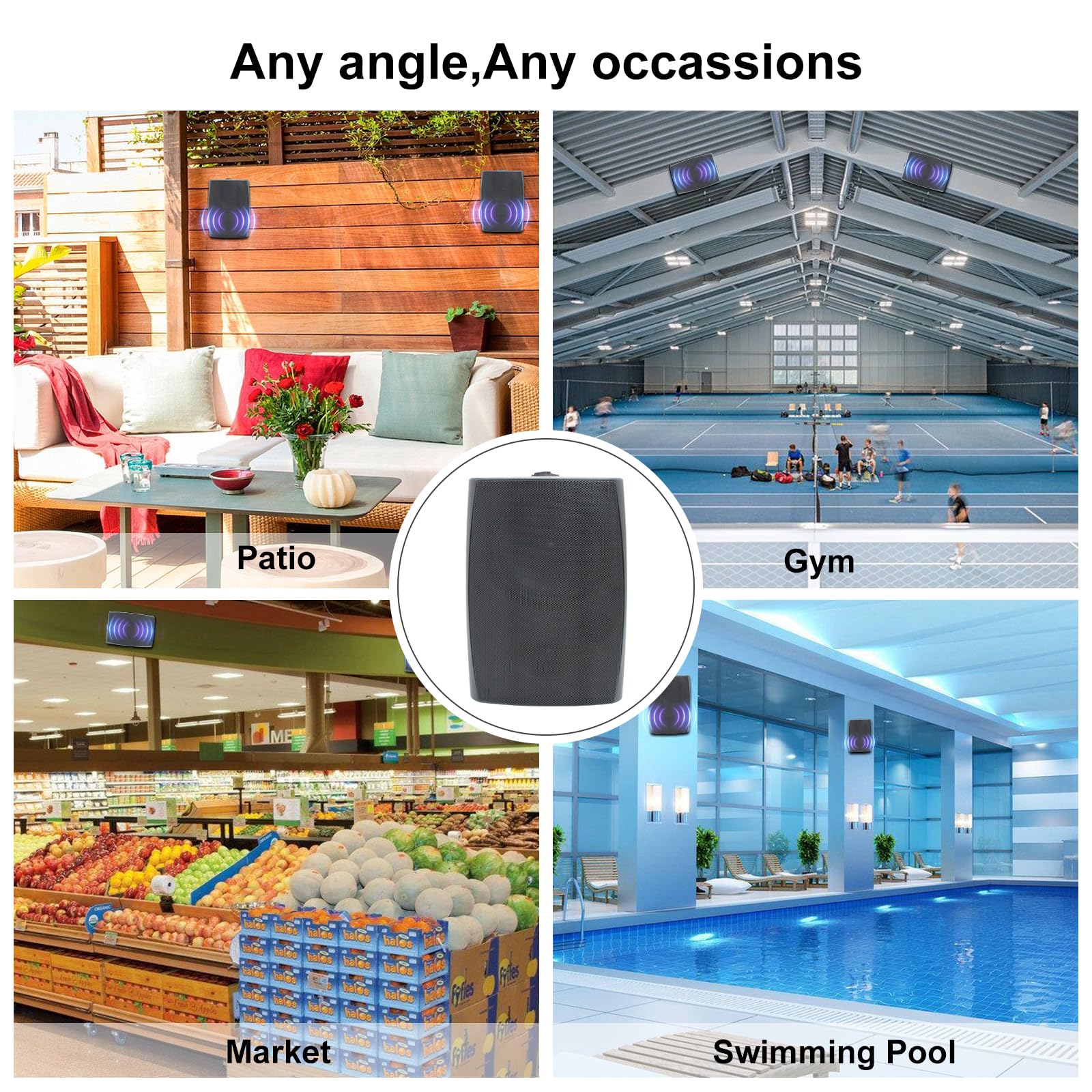 Herdio - Altavoces pasivos para exteriores de 6.5 pulgadas y 800 W, con cable, impermeables, de 2 vías, montados en la pared con bajo, adecuados para patio, piscina, terraza, porche, patio trasero,