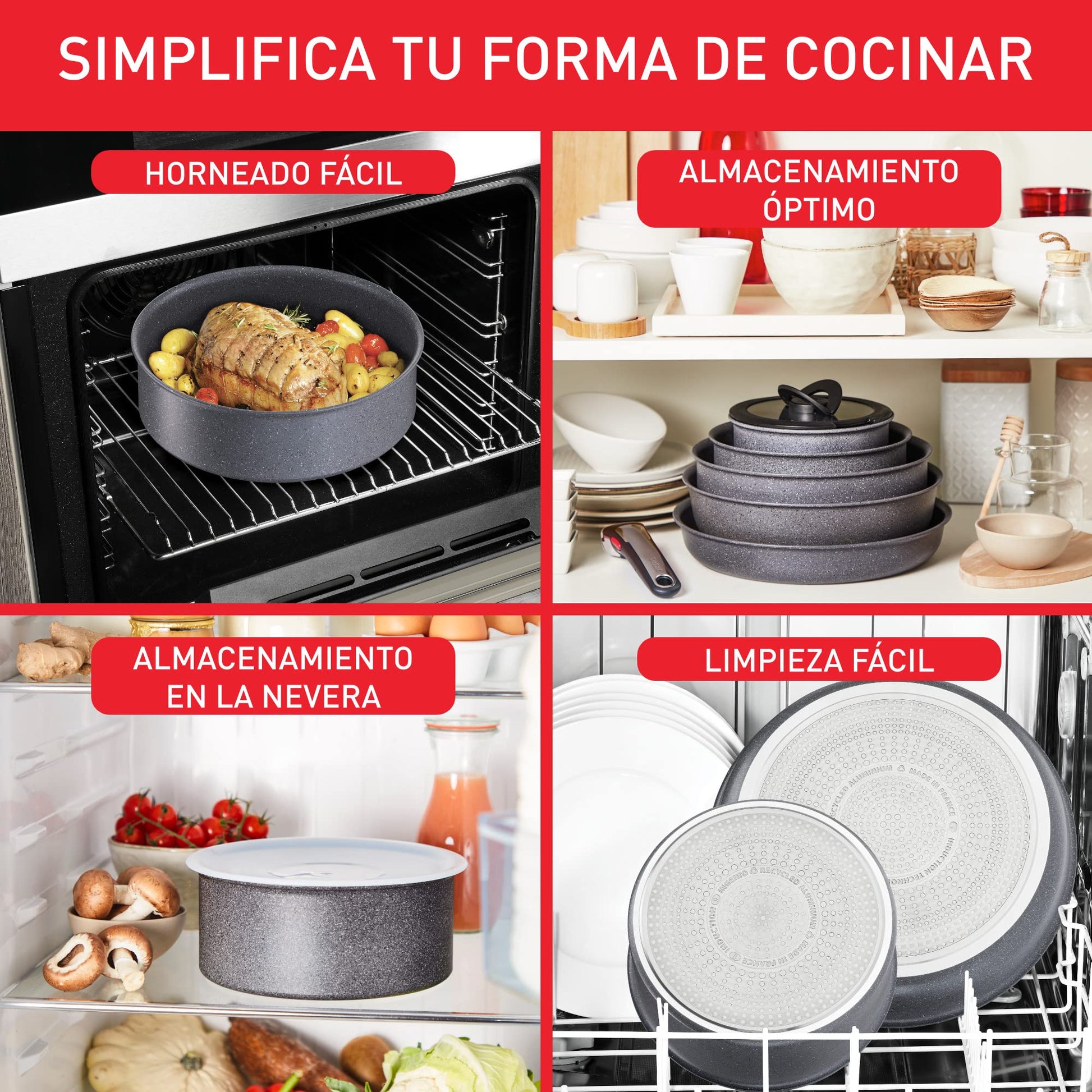 Set de 3 Piezas T-Fal Natural On Ingenio 24/28 cm mango removible