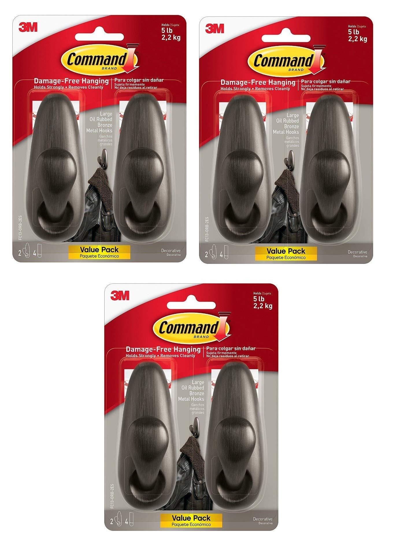 Command Forever Classic Metal Hook, Large, Oil Rubbed Bronze, 6-Hooks (FC13-ORB-2ES)