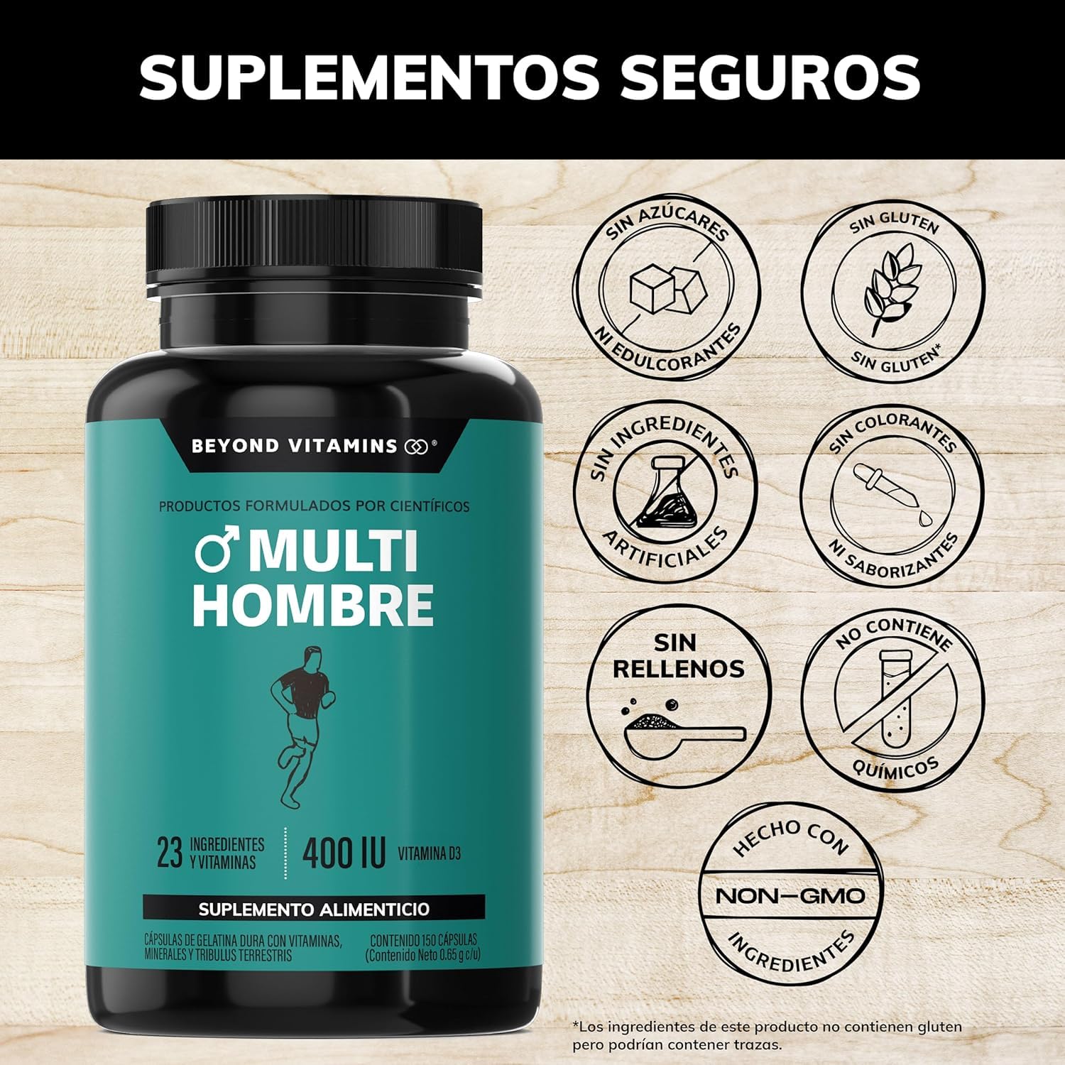 Multivitaminas para Hombre Vitaminas A B C D3 E K1 Zinc Calcio Hierro Cobre Tribulus Terrestris Jengibre 150 Cápsulas
