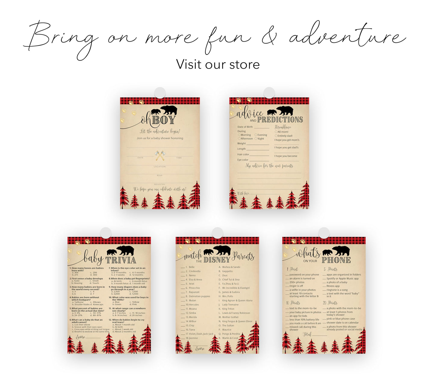 Roseum Collections LUMBERJACK - Juego de baby shower temático - WhAT'S ON YOUR PHONE - Paquete de 25 - Country Buffalo Plaid rústico Boy Country Co-ed Decoración de ducha para parejas G805-PHN