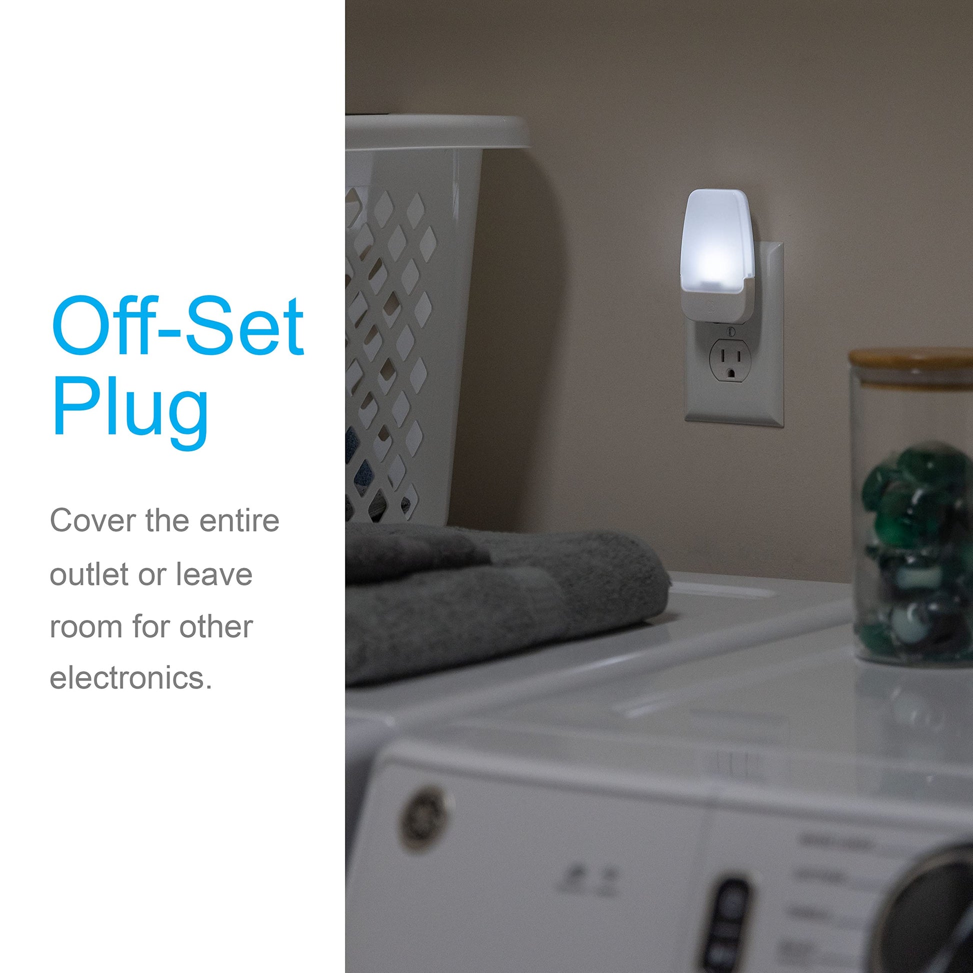 GE Luz De Noche Led Enchufable Sensor De Luz Blanco Frío Certificacion UL De Bajo Consumo Paquete De 2 Ideal Para Dormitorio Baño Guardería Pasillo Cocina Escaleras 55991