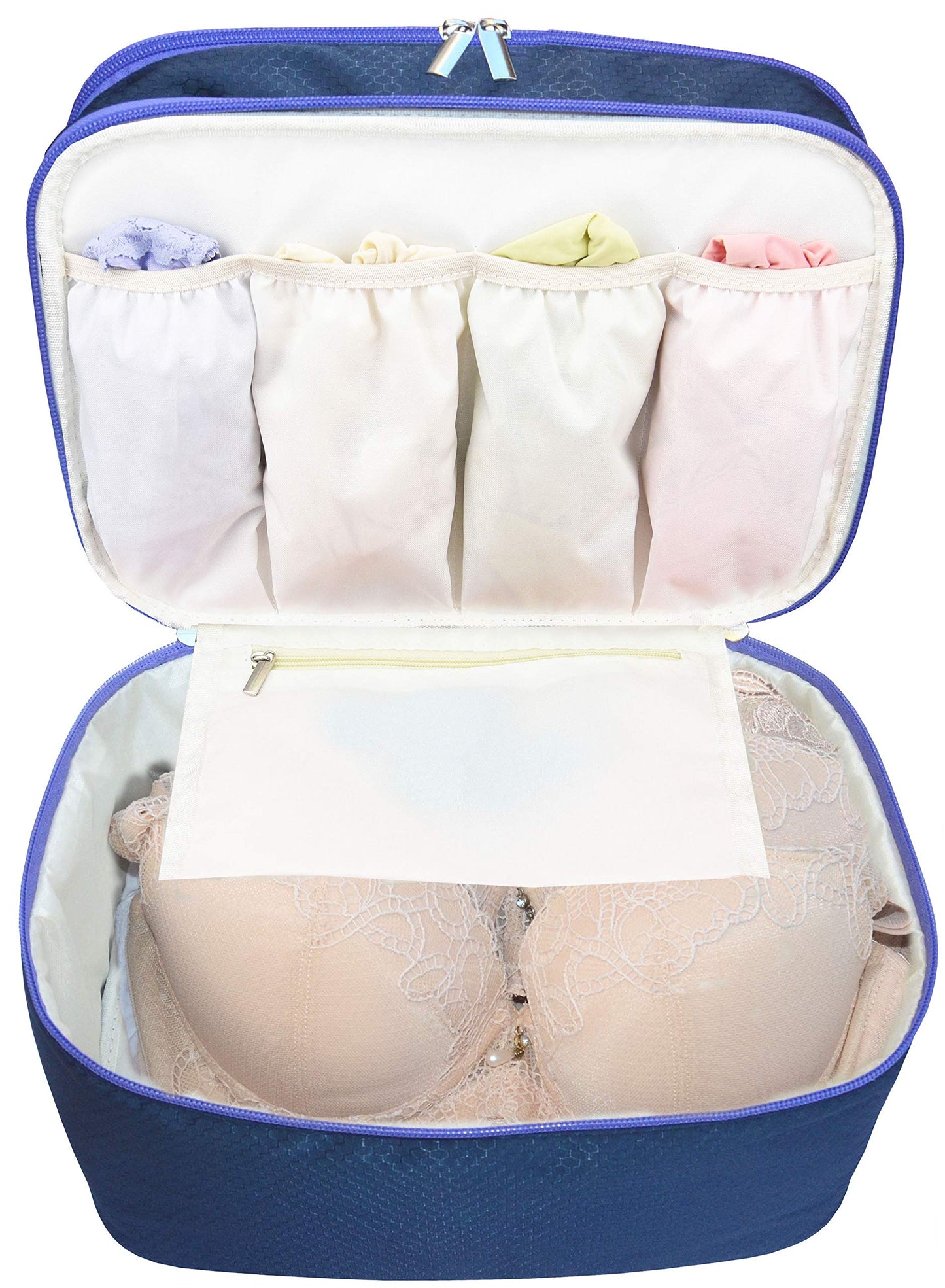 Travel Organizer Underwear Bag - Large Double Layer Packing Storage Bag - Fits Large Bra, Socks, Underpants, Cosmetic, Toiletry kit (Dark Blue)