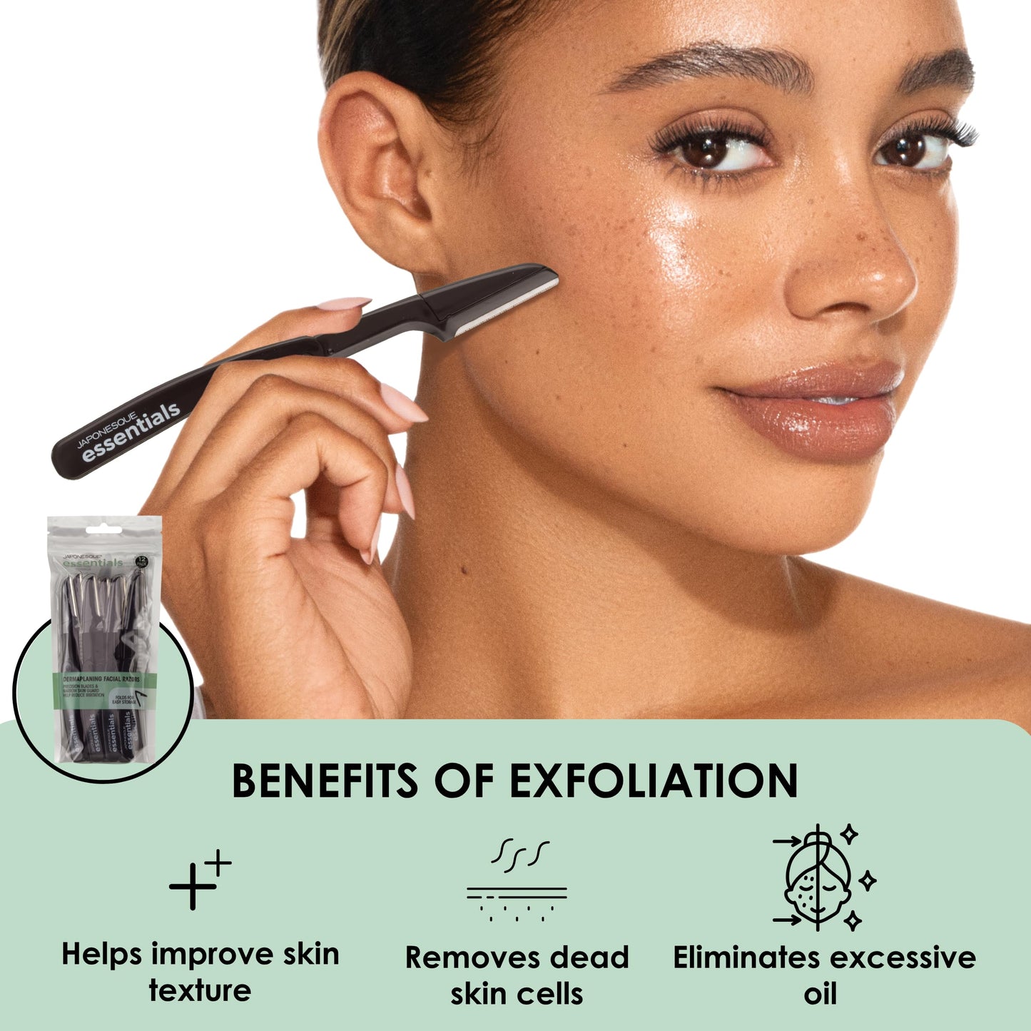 JAPONESQUE Afeitadora facial Essentials Dermaplaner (paquete de 12): cuchillas de precisión para eliminar el vello facial y dar forma a las cejas, tanto para hombres como para mujeres.