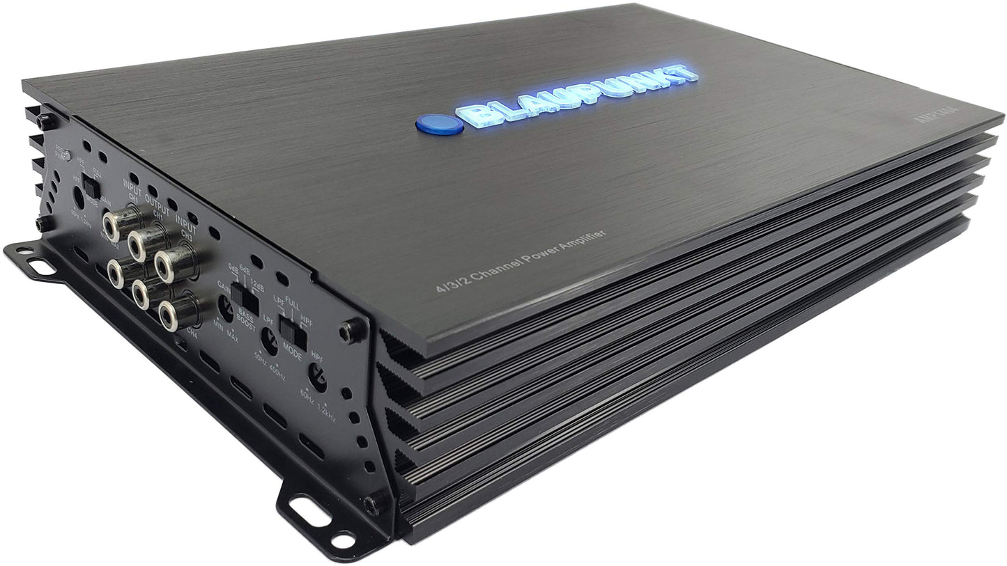 Blaupunkt AMP1404 - Amplificador de audio para coche, 4 canales, potencia máxima de 1500 W, con imán de gravedad, paquete de soporte para teléfono