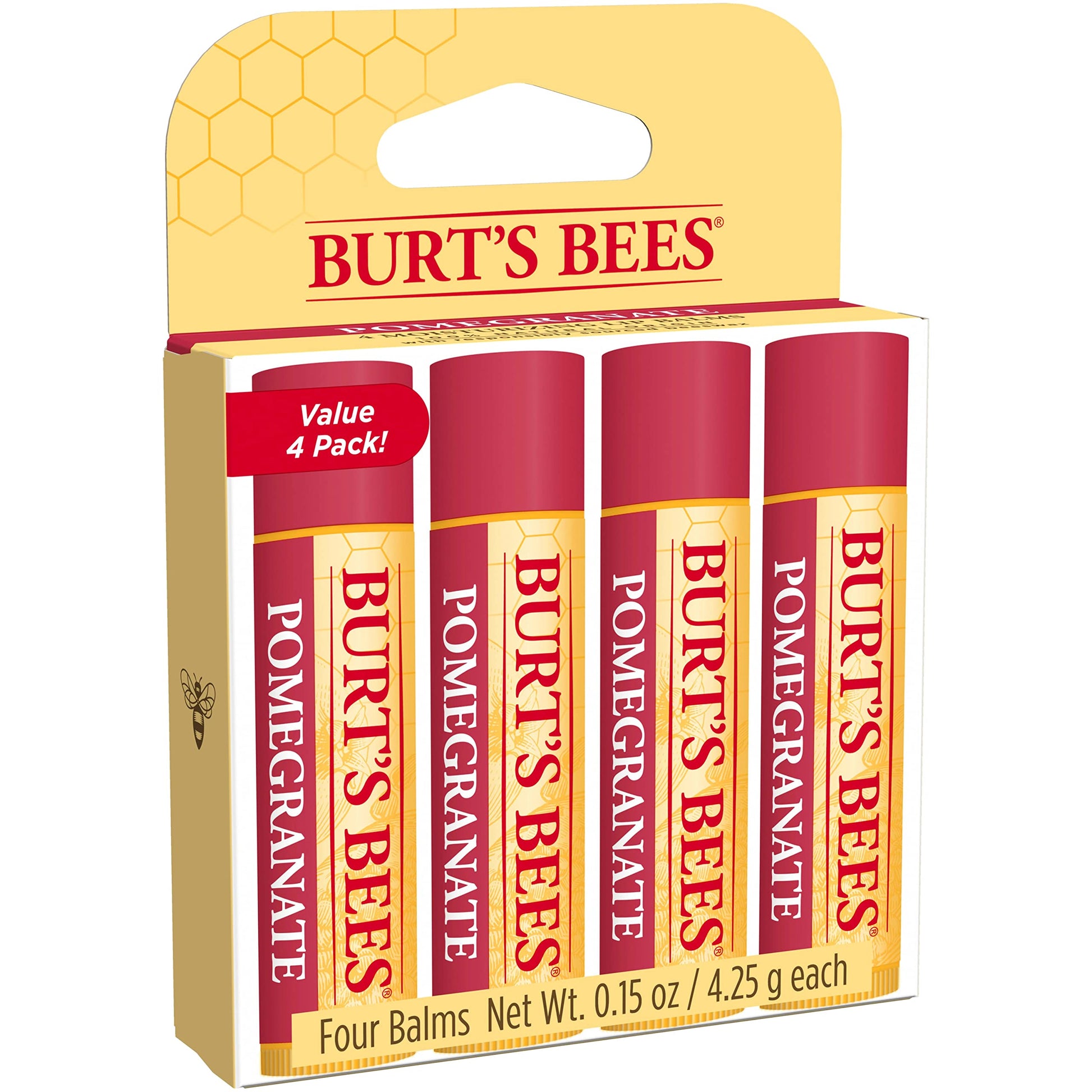 Burt's Bees 100% Natural Moisturizing Lip Balm, Pomegranate with Beeswax and Fruit Extracts - 4 Tubes