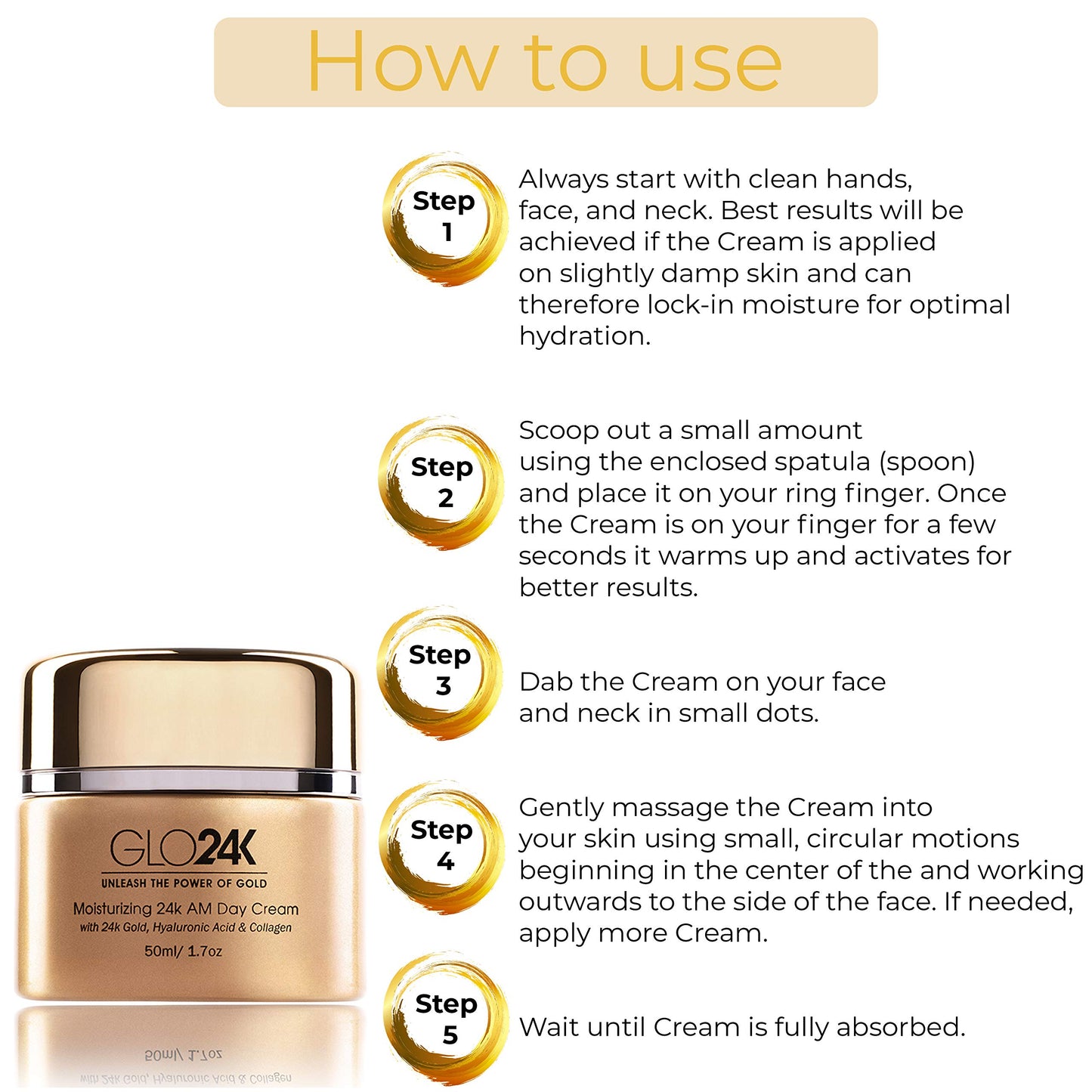 GLO24K Crema de día hidratante con oro de 24 k, antienvejecimiento con vitaminas, ácido hialurónico, colágeno