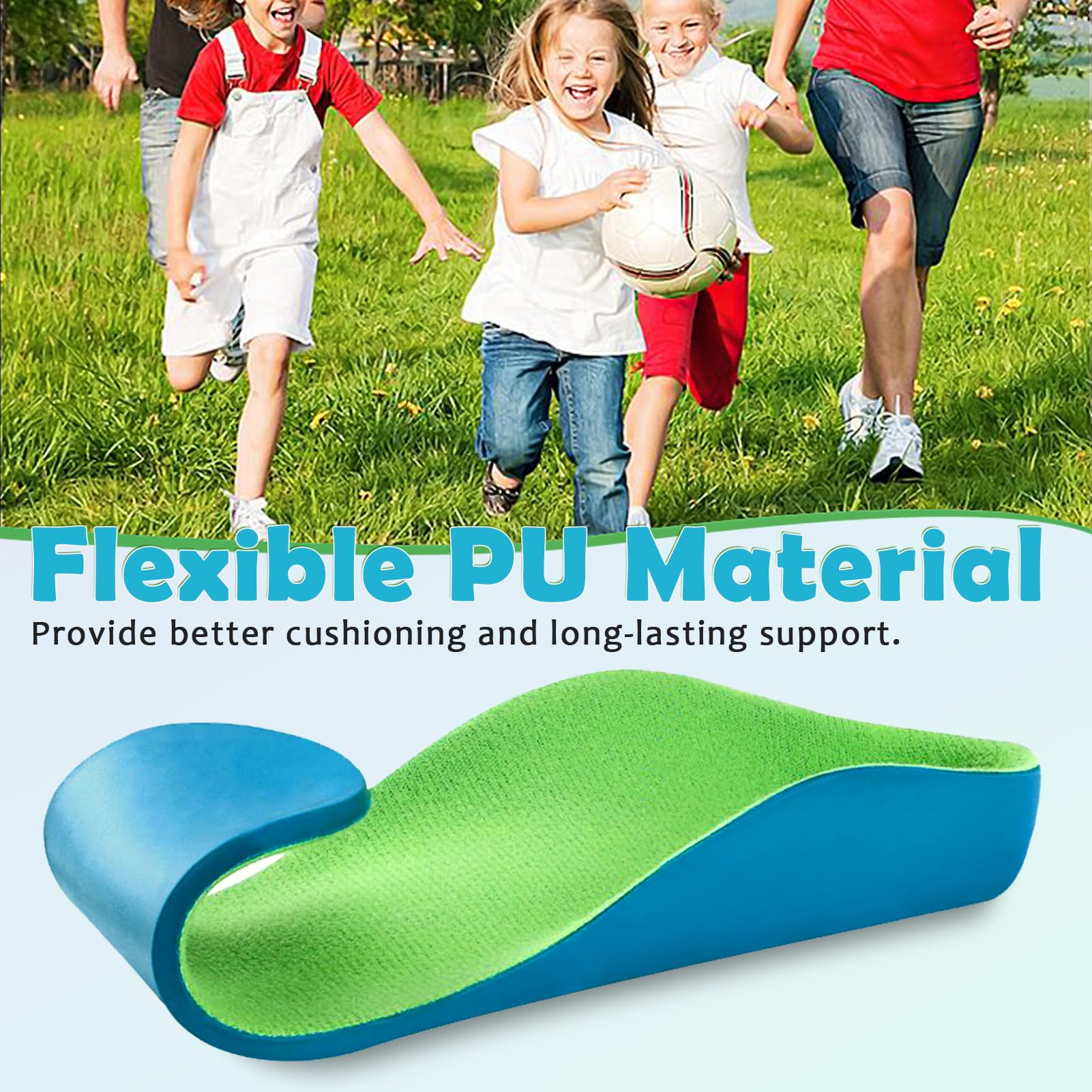 Ailaka Plantillas ortopédicas para niños, plantillas de apoyo de arco para zapatos, inserciones de espuma sintética para pies planos, fascitis plantar, alivio del dolor de pies y talón