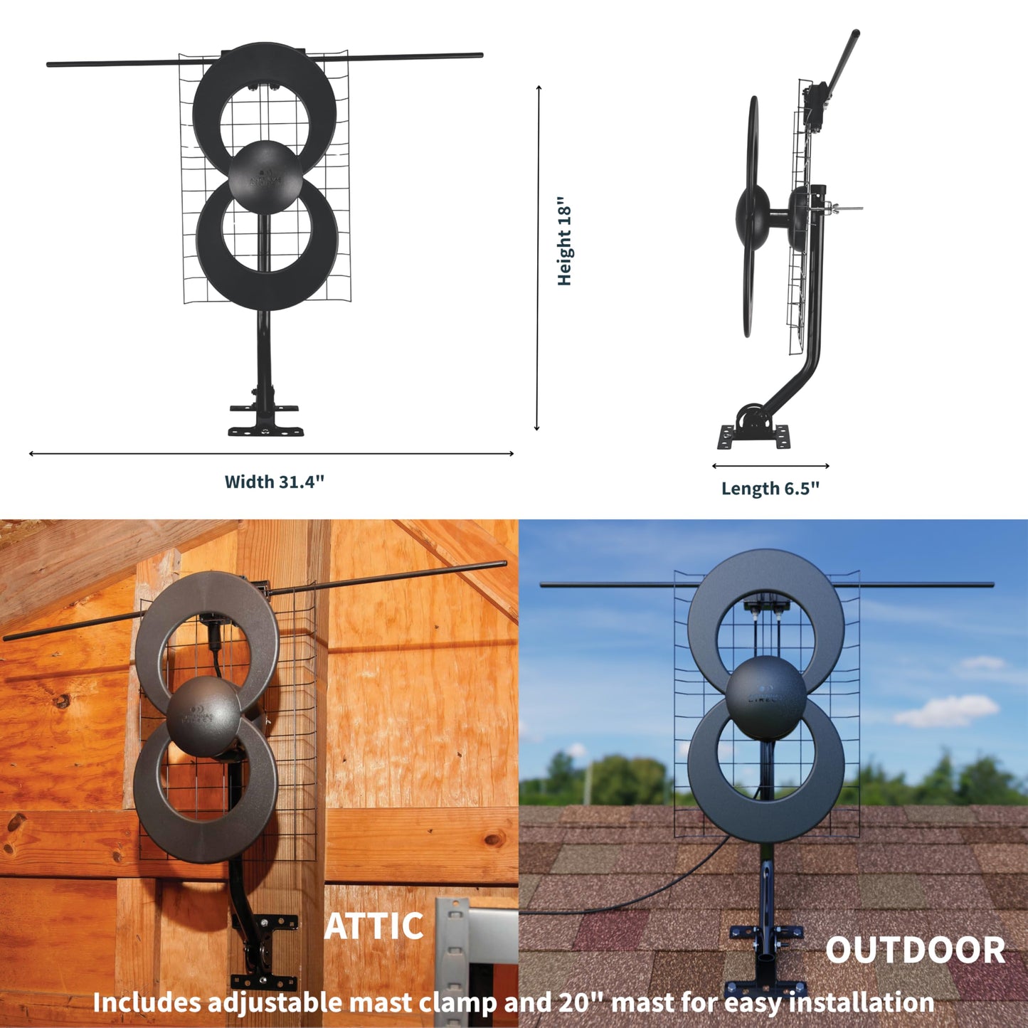 Antennas Direct C2-V-CJM ClearStream 2-V - Antena UHF/VHF (Interior y Exterior, Montaje de 50.8 cm), 60 Mile