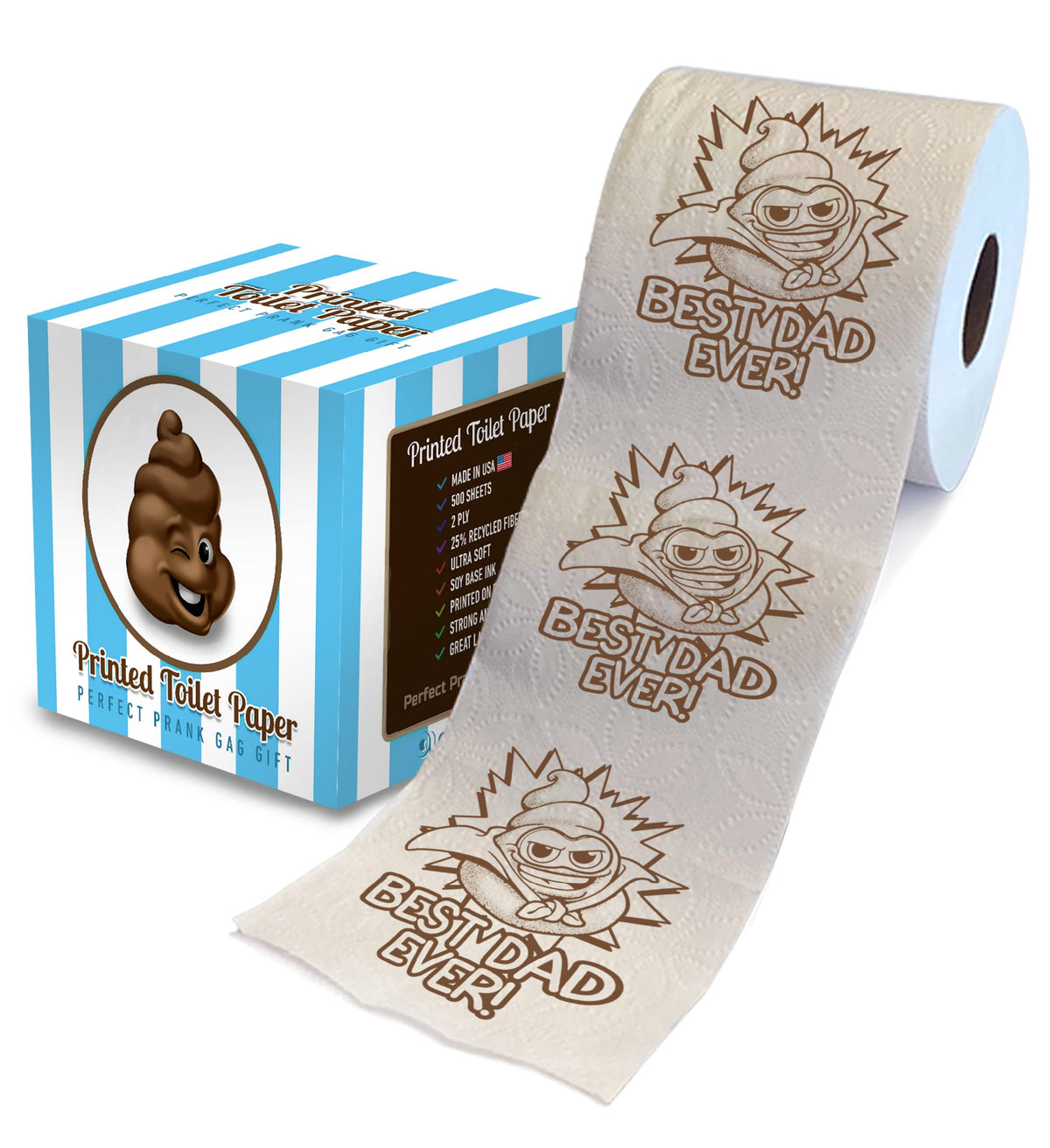 Rollo de Papel Higiénico TP Happy Fathers Day Super Hero Best Dad Ever Impreso 500 Hojas
