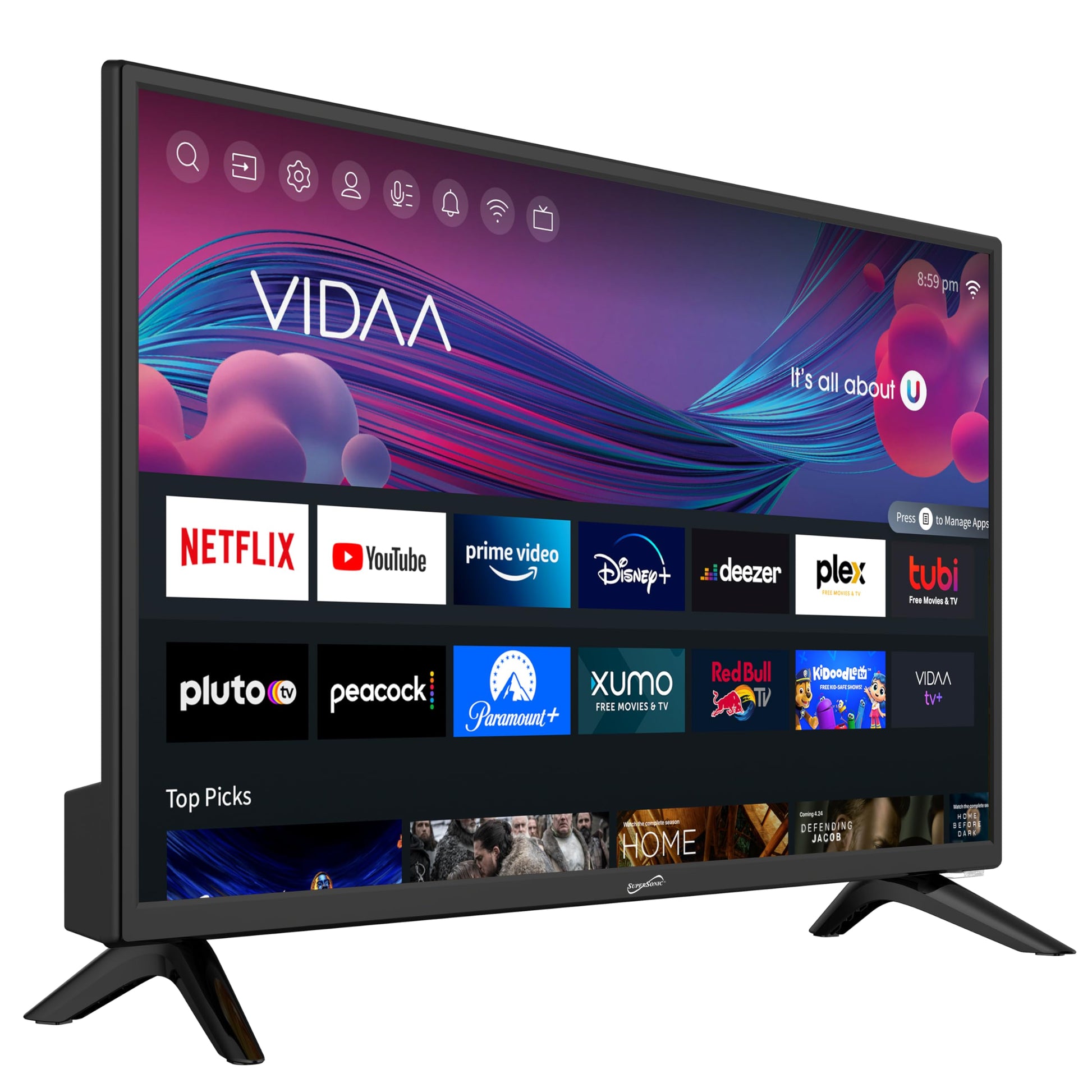 Televisor LED Smart VIDAA Supersonic 24 Pulgadas con Reproductor de DVD Incorporado