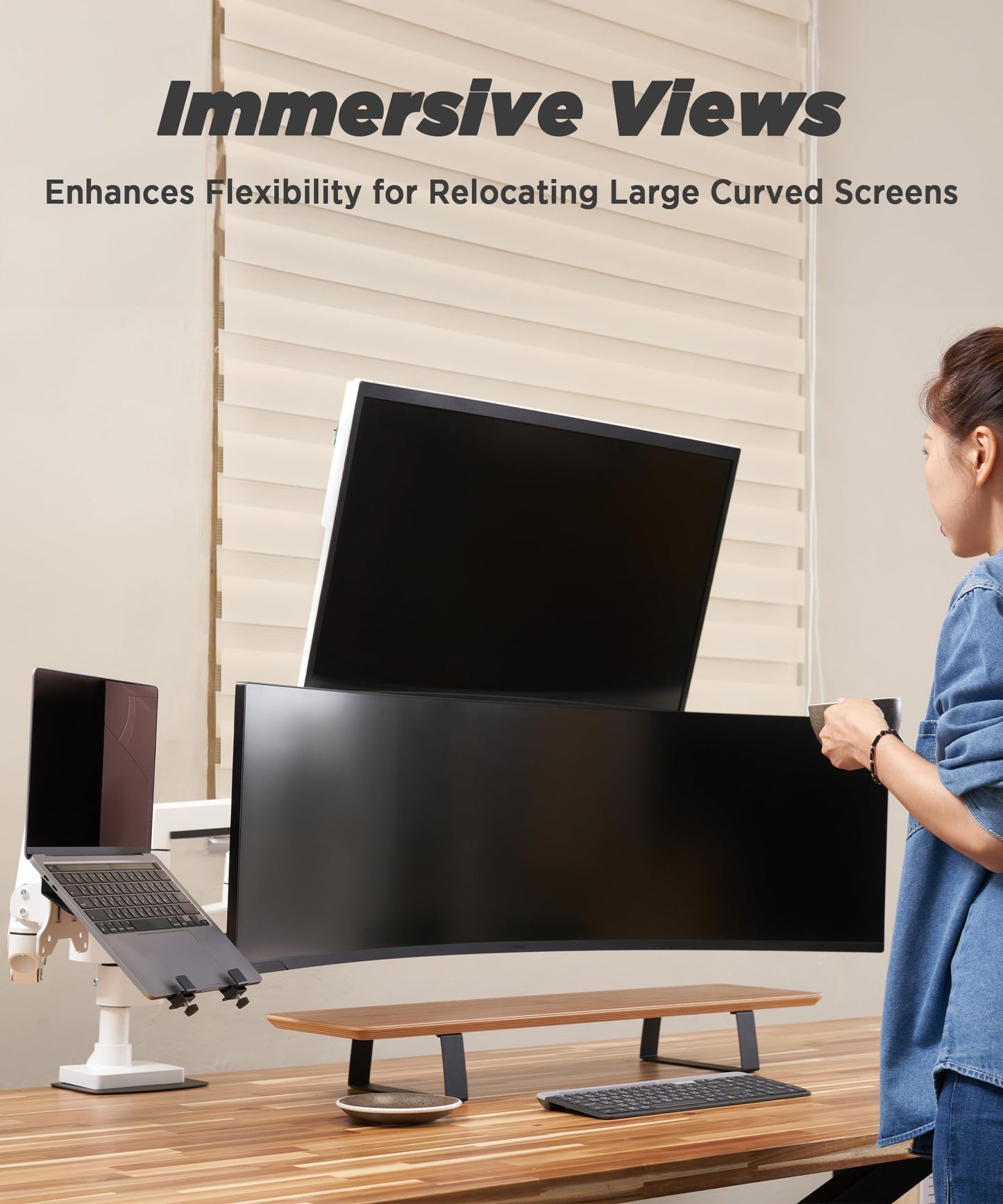 Brazo para Monitor ULTRARM Negro Ajustable para Monitores Ultrapanorámicos hasta 57" y 44 Libras