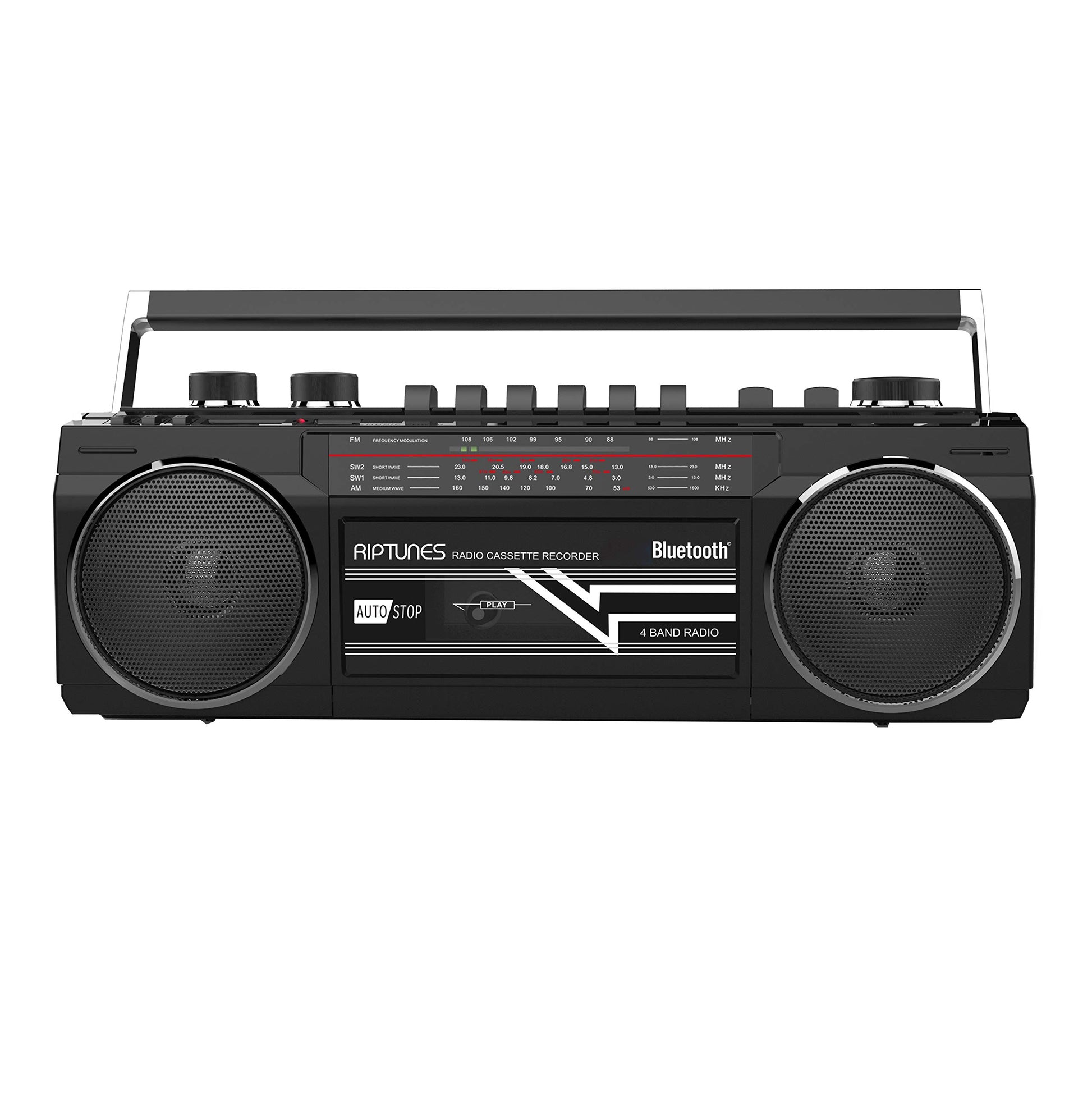 Boombox Bluetooth Retro Riptunes Negro Reproductor de Casete y Radio AM/FM/SW-1-SW2