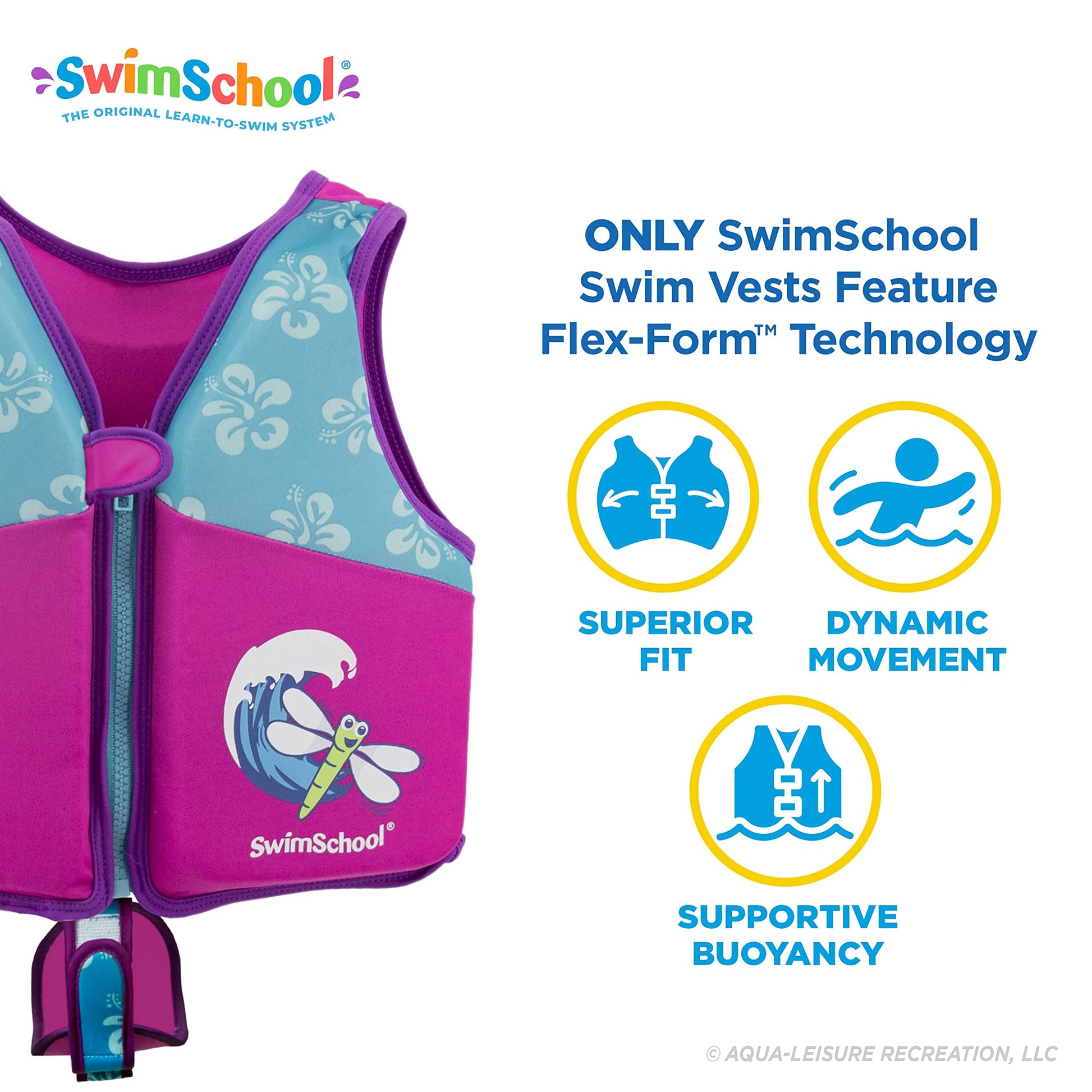 Chaleco de Natación SwimSchool Rosa Aguamarina con Hombros Acolchados para Niños