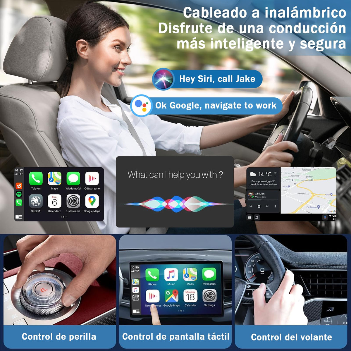 Adaptador Inalámbrico TEVSWCD 5GHz WiFi para CarPlay y Android Auto 2 en 1
