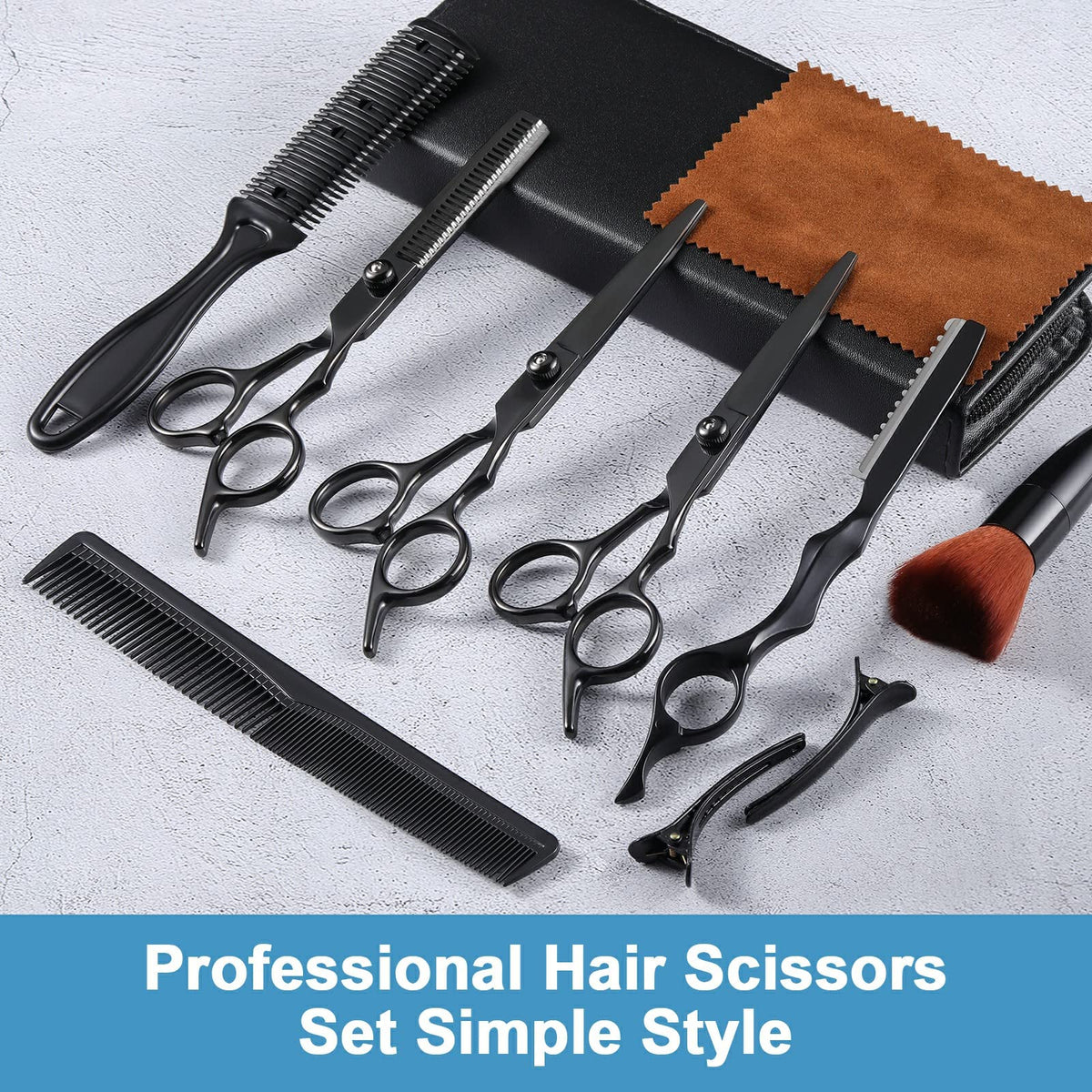 Juego de tijeras profesionales de corte de pelo, suministros de peluquería de acero inoxidable que incluyen tijeras rectas, tijeras de adelgazamiento y cuchillo de adelgazamiento de pelo, herramientas multifuncionales de salón y regalos para amigos y fami