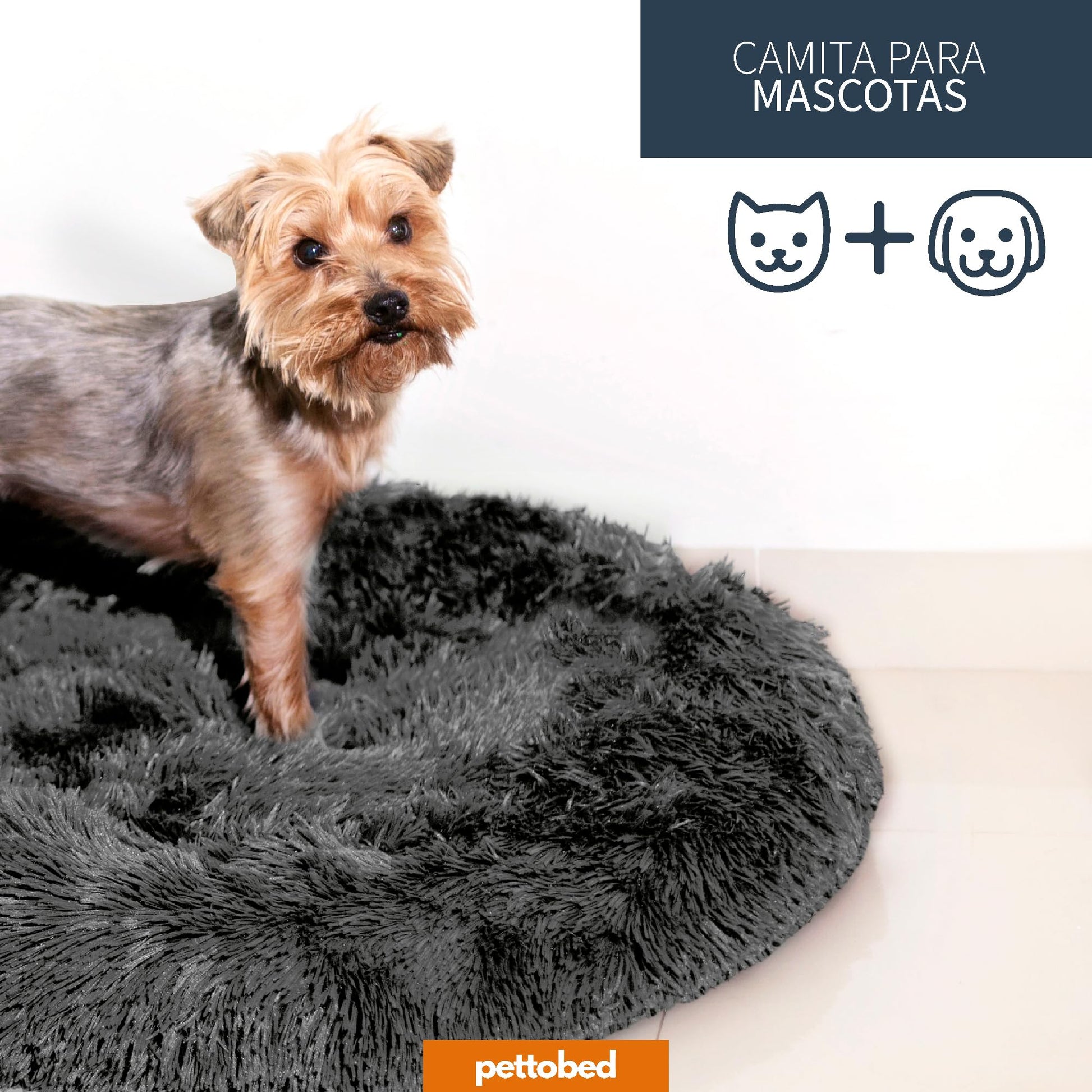 Cama para Mascotas PET TO BED Dark Grey Redonda Antiestrés Pequeña Afelpada Cómoda