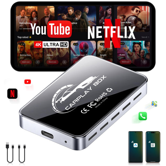 Adaptador AI Box Wireless CarPlay Plug & Play WiFi Doble Banda Bluetooth 5.0 Compatible con Video 4K y Android 12.0 para Automóviles con Factory CarPlay y Android Auto