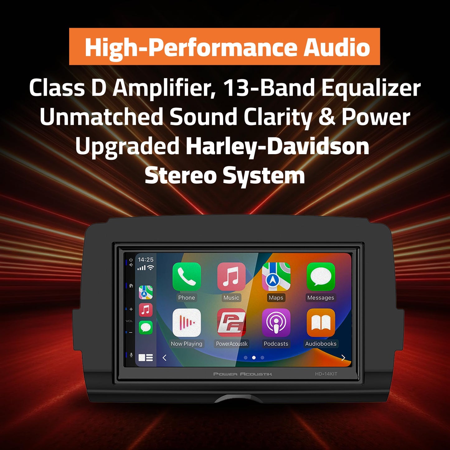 Power Acoustik HD-14KIT - Cabezal de Motocicleta de Repuesto de 7 Pulgadas para Motocicletas Harley-Davidson Touring 2014+, visualización táctil Impermeable, Apple Carplay y Android Auto con