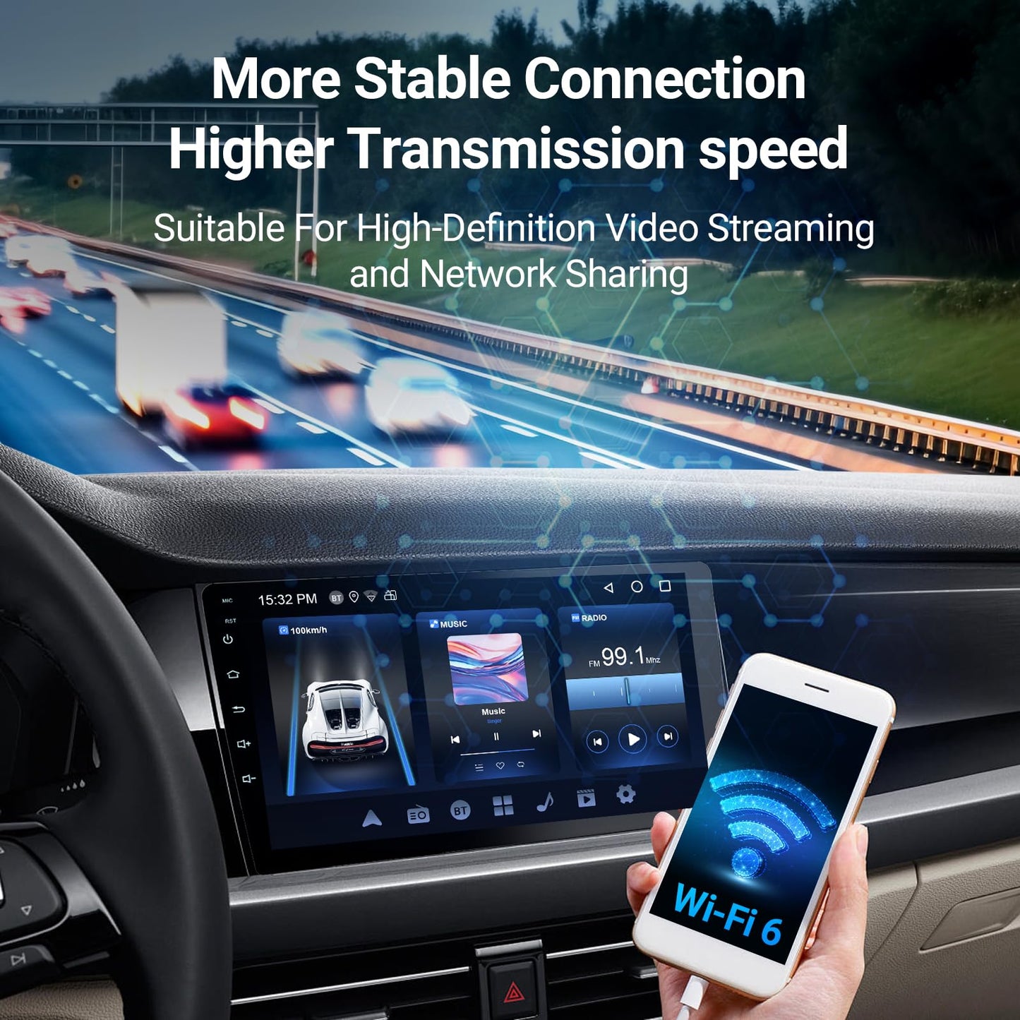 Haudio 9" Wireless Double DIN Car Stereo with Bluetooth, Wireless CarPlay, Android Auto, WiFi 6, 1280 * 720 HD Touchscreen, 4+64GB Storage,Backup Camera, GPS，Pro Sound Quality, FM/Am