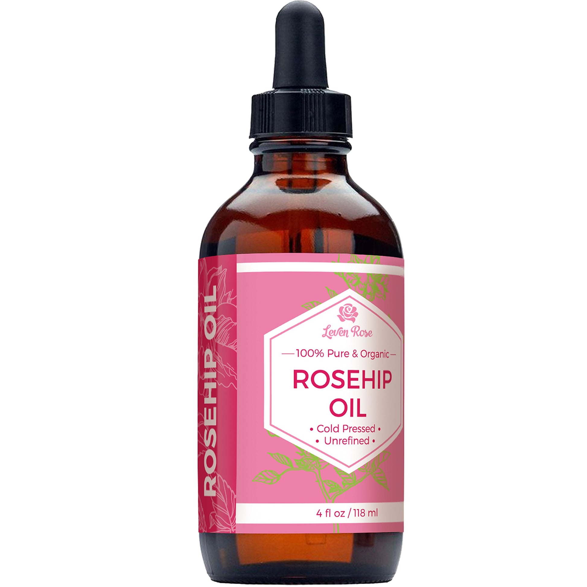 Rosehip Seed Oil by Leven Rose - 100% Pure Organic Unrefined Cold Pressed Anti Aging Moisturizer for Hair Skin and Nails - 4 oz