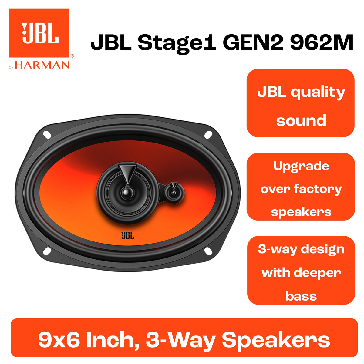 Altavoces Ovalados JBL Stage1 GEN2 962M Negro de Harman Kardon con 70 W RMS y 560 W MAX para Coche