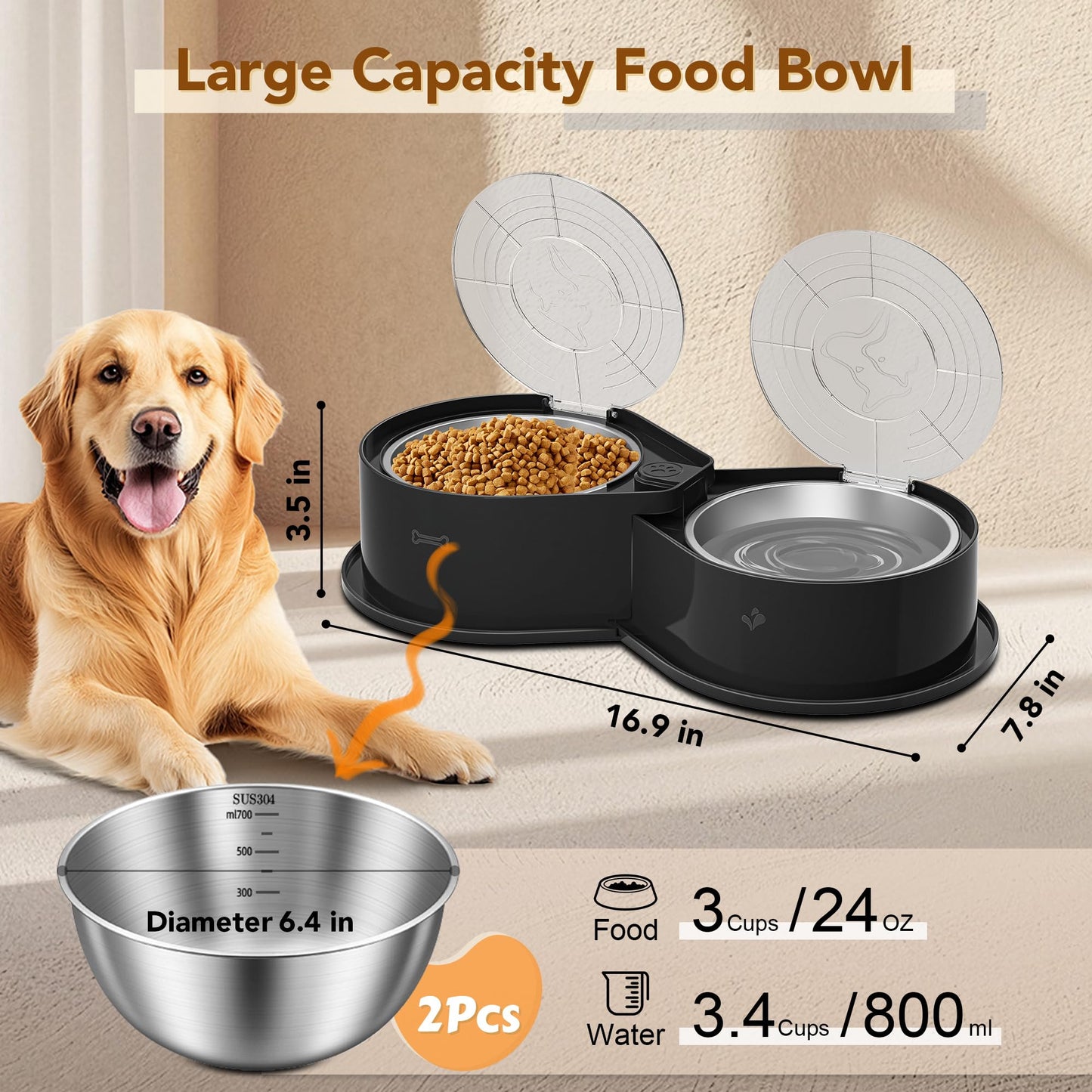 Cuencos de Acero Inoxidable Newget Plateados de Gran Capacidad con Tapas para Mascotas