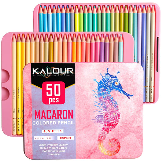 KALOUR - Lápices de colores pastel macarón, juego de 50 colores, núcleo suave para artistas, ideal para dibujar bocetos, sombra, lápices para colorear para adultos y niños principiantes