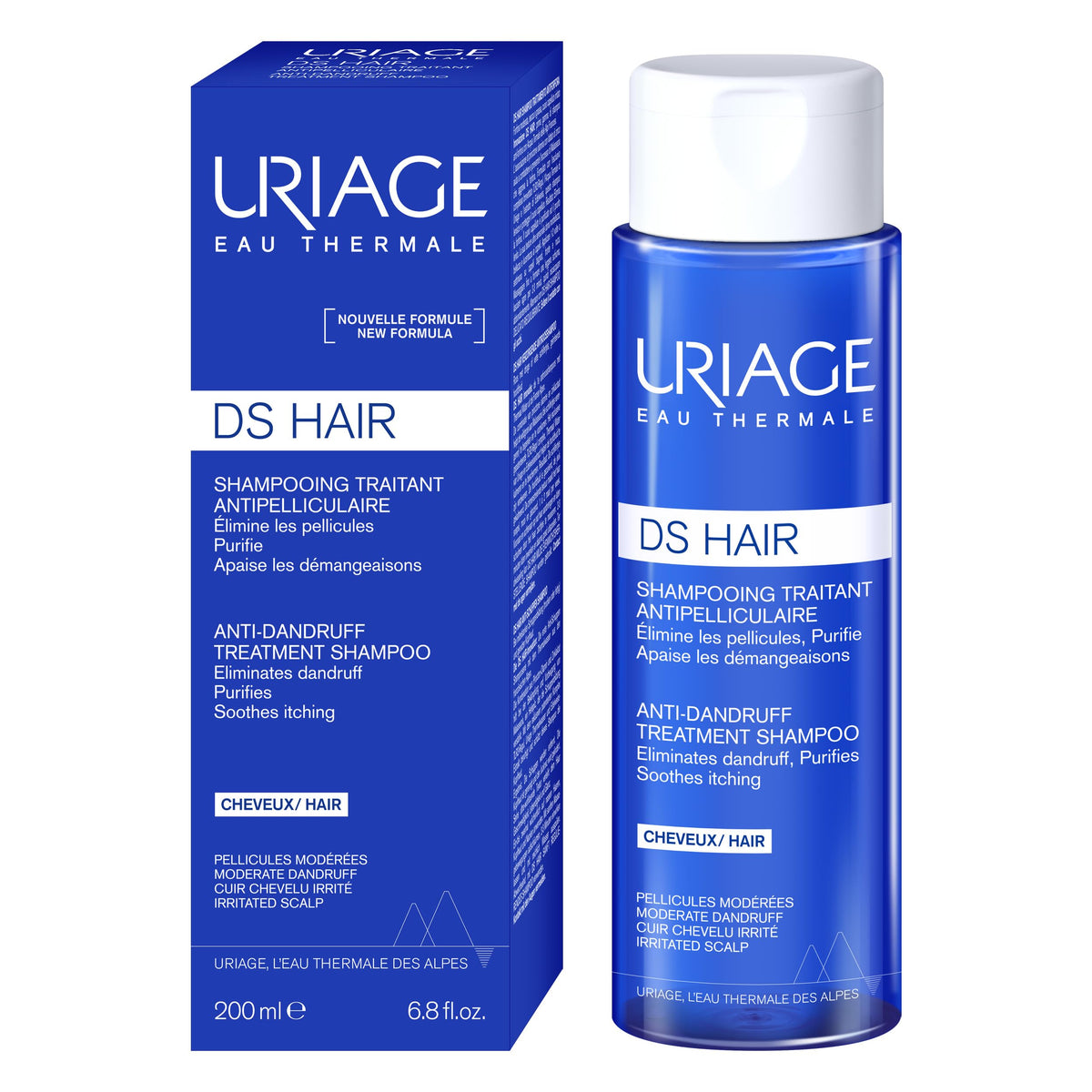Uriage DS Shampoo Caspa moderada con Piroctona Olamina 200ml - Elimina la Caspa Seca y Grasa, Reduce la Sensación de incomodidad. Deja el Cabello Brillante y de aspecto saludable - Champú Espuma Cremosa, Aroma Fresco y Floral - Sin Jabón