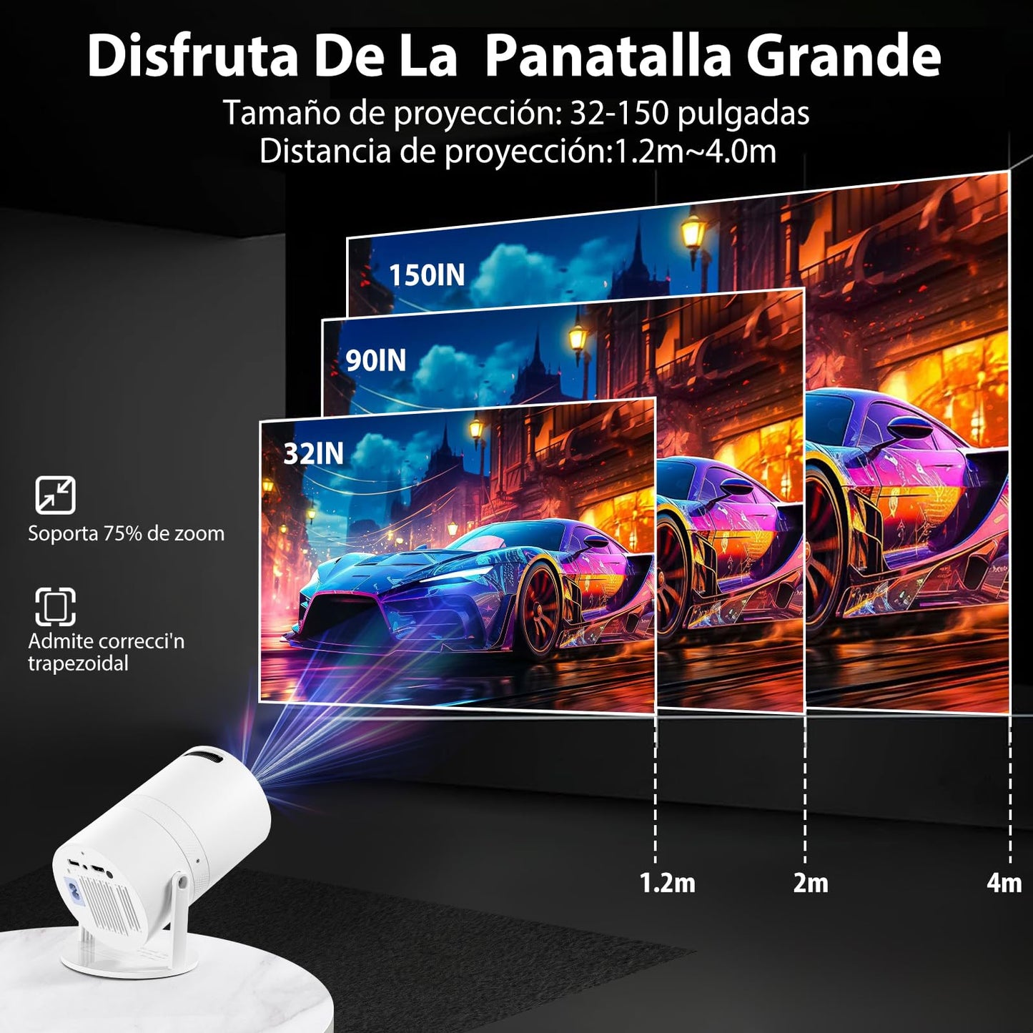 Proyector 4K Bluetooth 5.1 WiFi 6 Portátil con 200 ANSI y Sistema Incorporado Compatible con USB y HDMI
