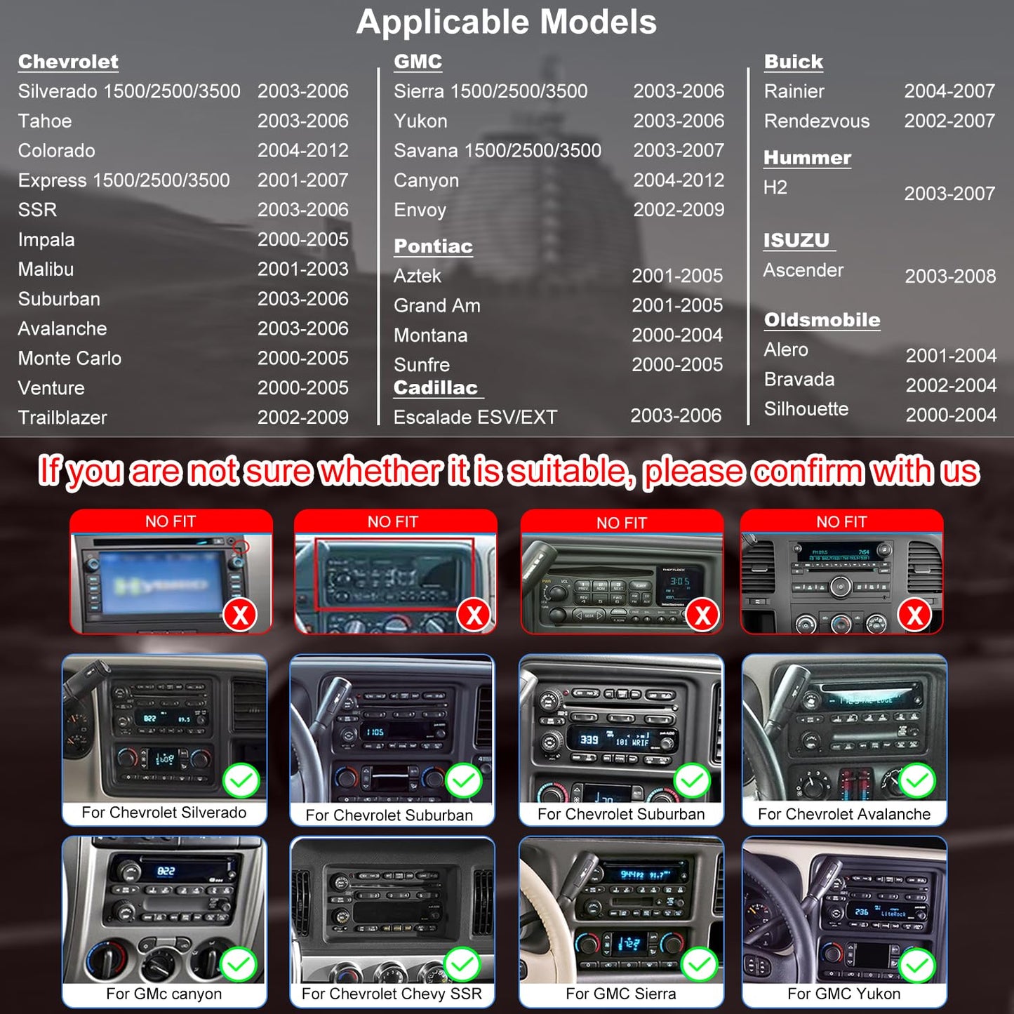 Radio Coche 7'' Estéreo para GMC Sierra 1500/2500/3500 2003-2006, Chevy Silverado 1500/2500/3500 2003-2006, Tahoe/SSR 2003-2005, Impala 2000-2005, Carplay y Android Auto GPS FM Bluetooth WiFi y Cámara