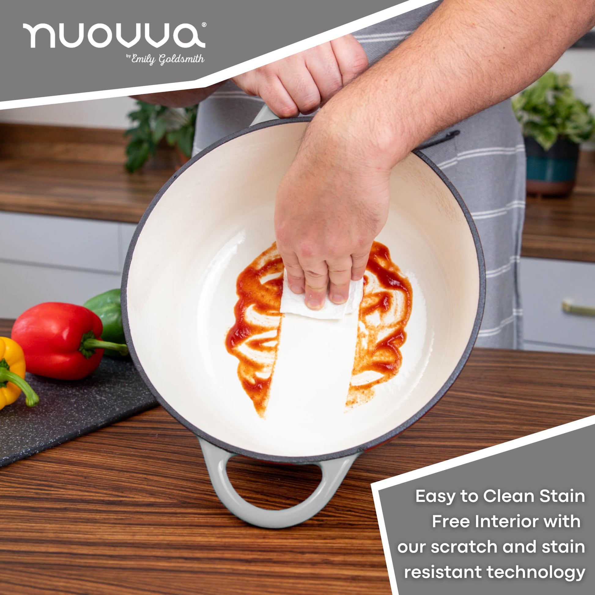 Nuovva - Horno holandés de hierro fundido con tapa - Cacerola esmaltada antiadherente - Utensilios de cocina resistente para horno holandés - Gris, 7.3 cuartos de galón, 30 cm