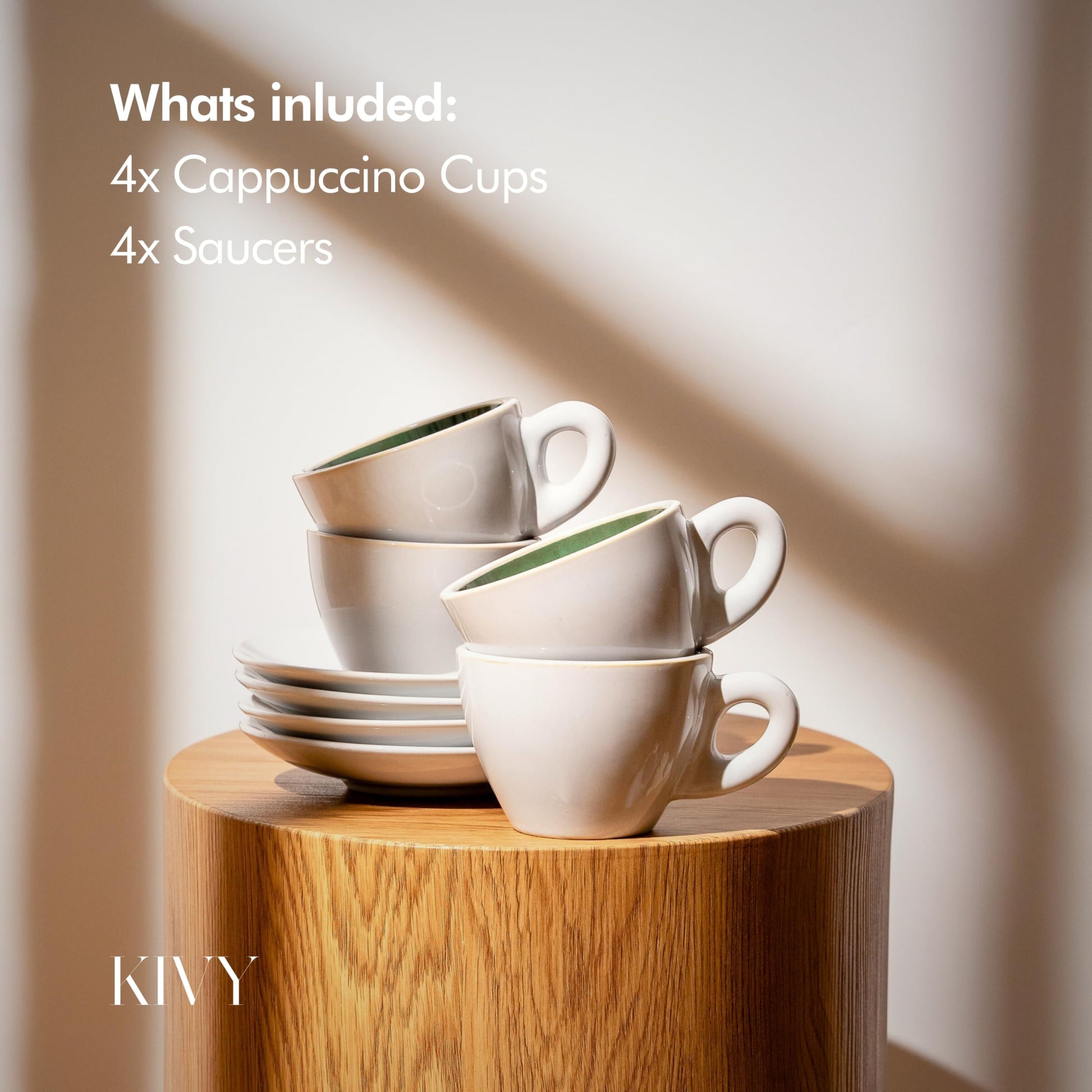 KIVY - Tazas de capuchino [4 x 8 onzas] - Juego de tazas de capuchino de gres de pared gruesa para arte latte - Tazas de latte - Juego de tazas de café - Tazas de café pequeñas - Taza de arte latte -