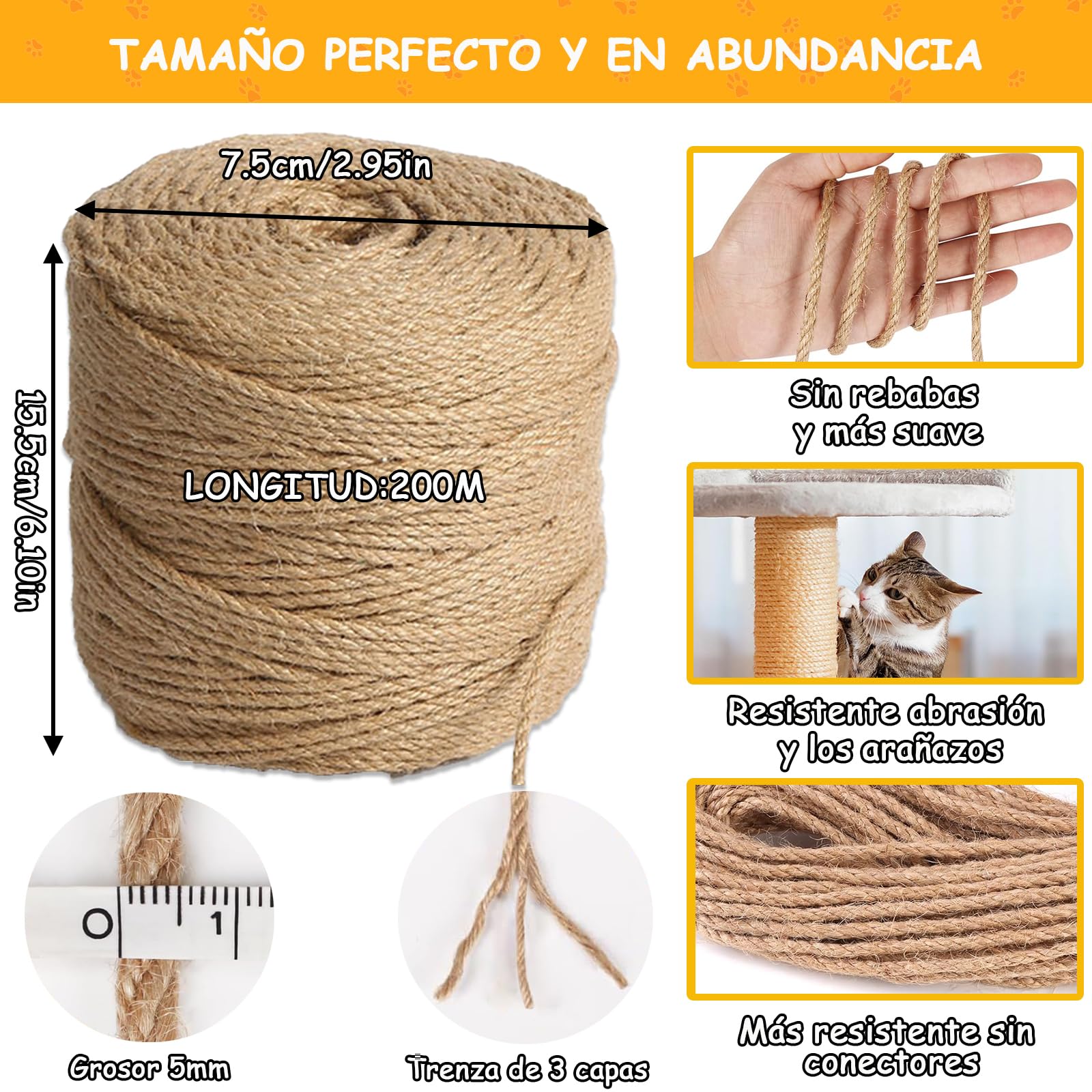 Cuerda Trenzada YRGFCCC Yute Resistente para Manualidades y Jardinería