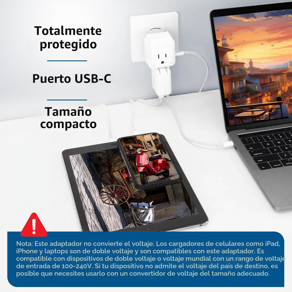 Adaptadores de Enchufe Europeo Ceptics Blanco Compacto y Potente 30W USB-C