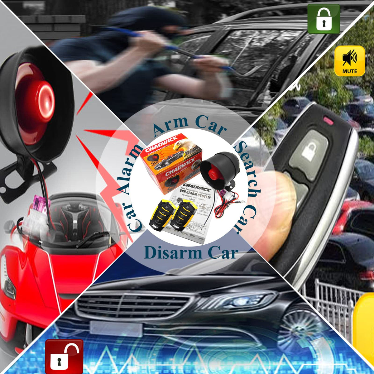 Alarma de Coche CHADWICK Negro con 2 Mandos a Distancia y Sensibilidad de 7 Niveles