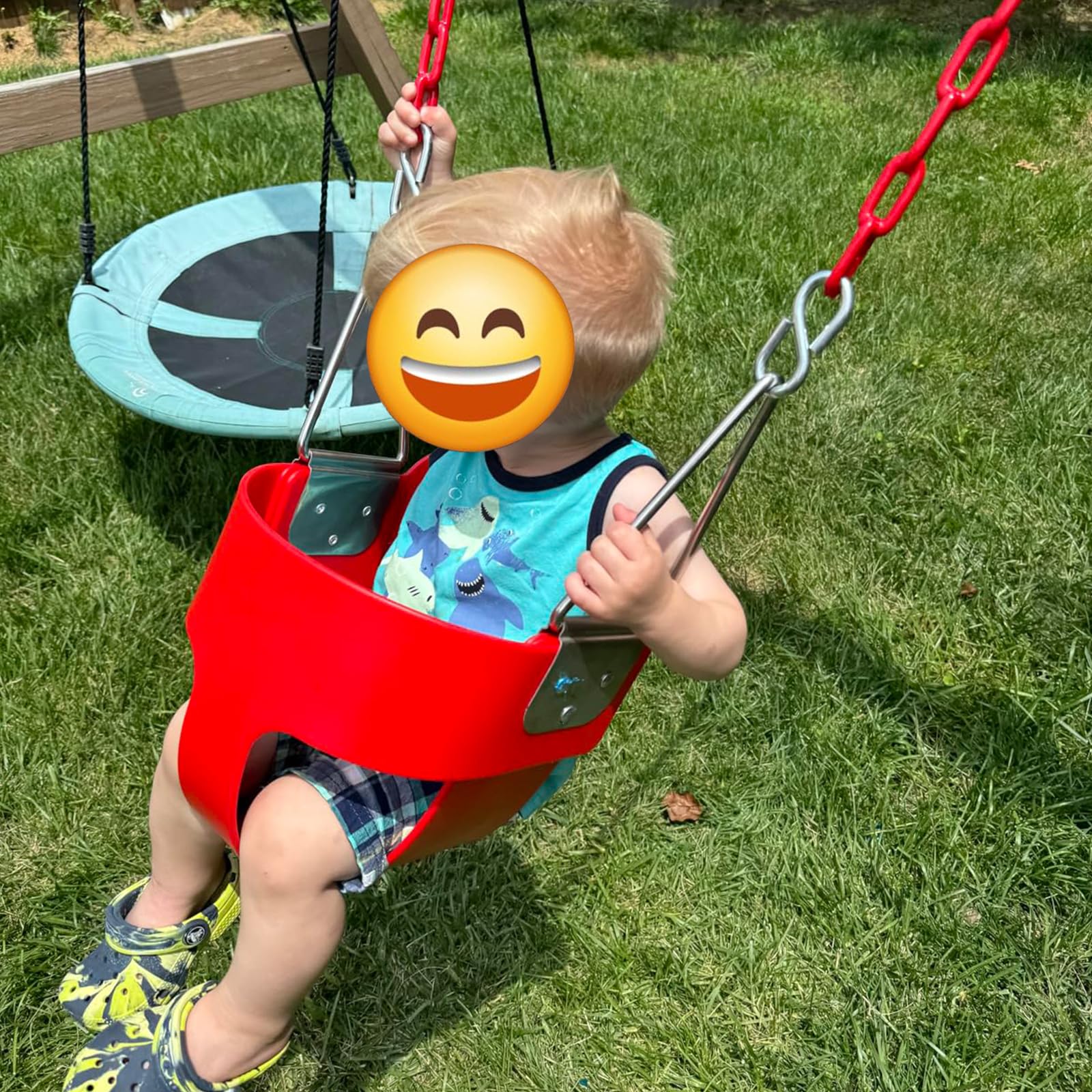 KINSPORY Asiento de Columpio, 150cm Columpio para bebé con Cadenas de Hierro Resistentes recubiertas, Juego de Columpio al Aire Libre con Respaldo Alto y Correas para árboles - Rojo