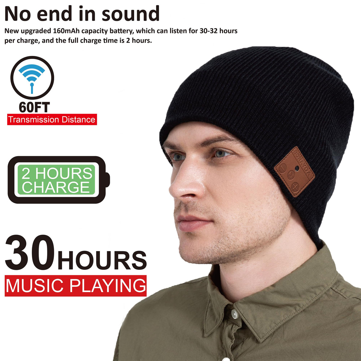 Gorro Bluetooth BORAYDA Negro con Micrófono y Sonido Estéreo HD