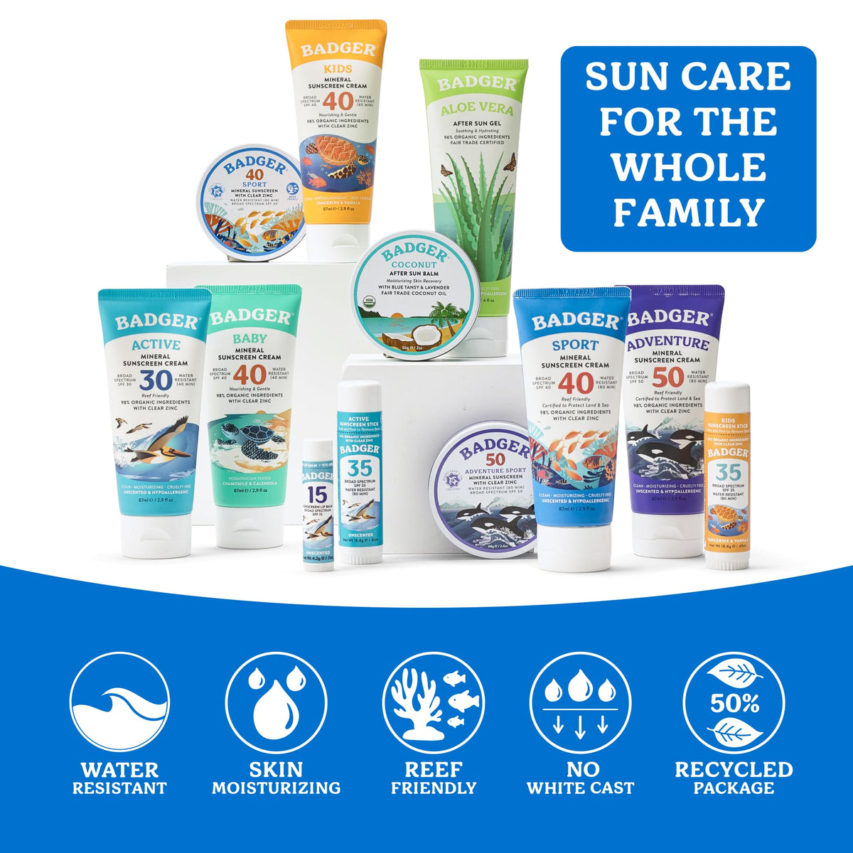 Badger Protector Solar Seguro Para Arrecifes, Sin Perfume, Fps 40, Mineral, 98% Orgánico, Zinc Resistente Al Agua, Aprobado Para Los Arrecifes De Hawái Y México, 85 Ml (2.9 Onzas Líquidas).