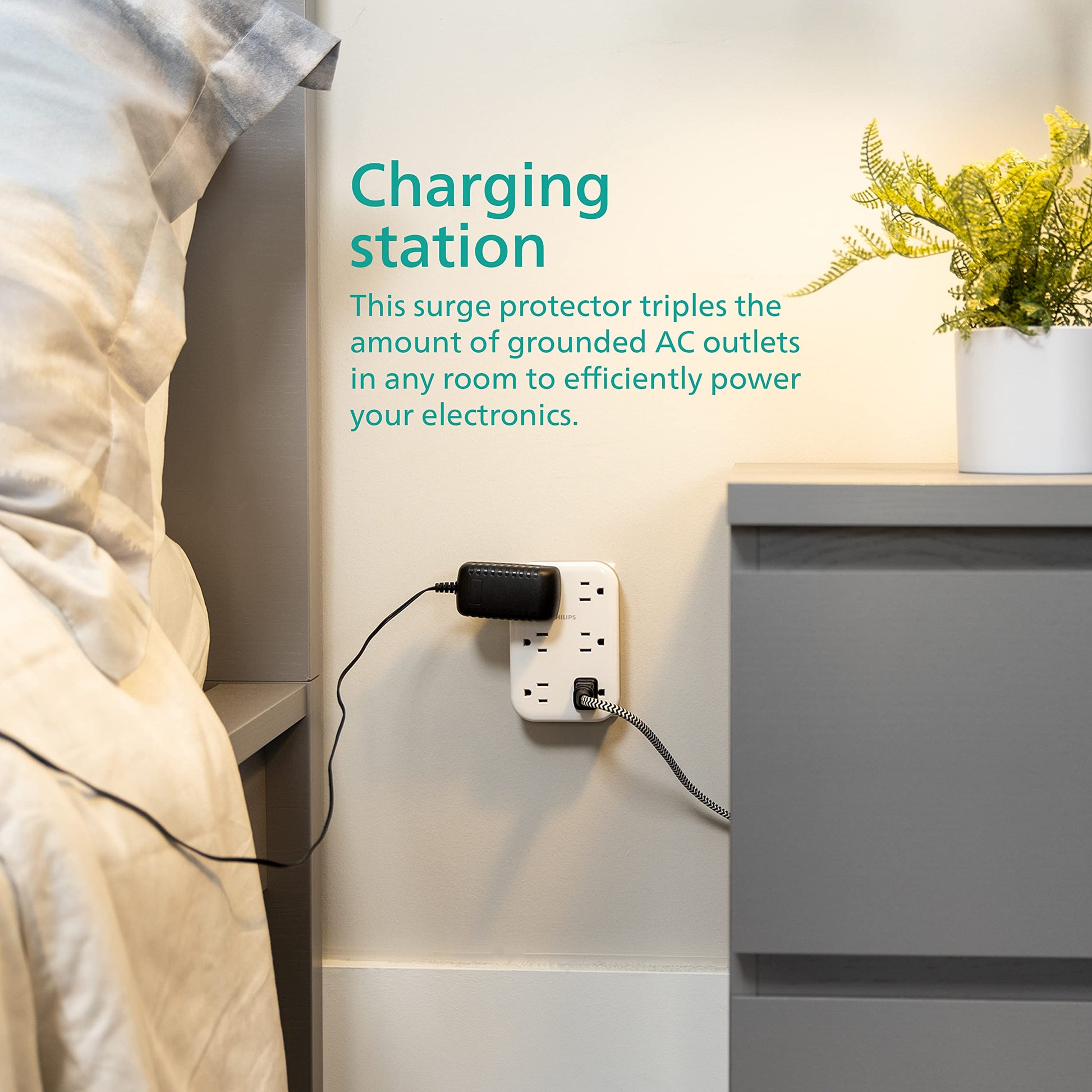 Extensor de Toma PHILIPS Blanco Llave de Pared con 6 Tomacorrientes y 900 Julios