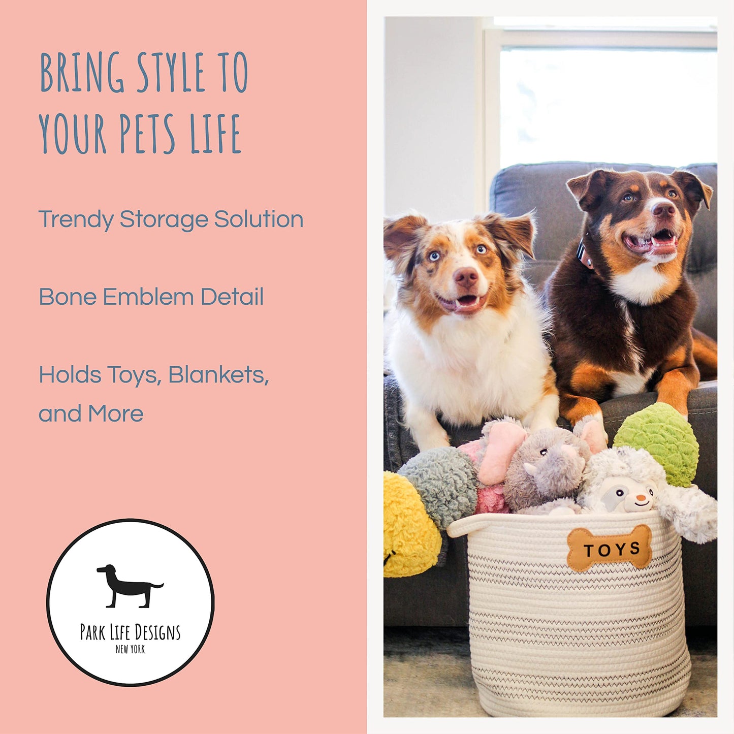 Almacenamiento de Juguetes Park Life Designs Rayas Blanca Gris para Mascotas