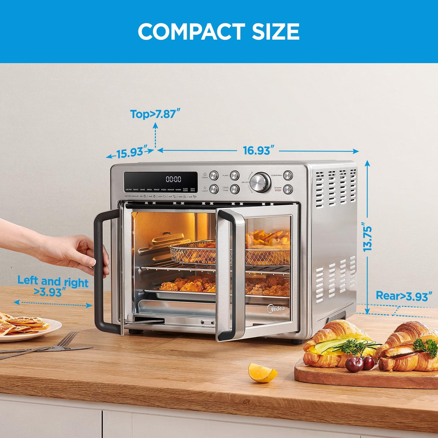 Freidora de Aire Extragrande Midea Flexify Acero para Horno Tostador de Puerta Francesa 90% Menos Aceite