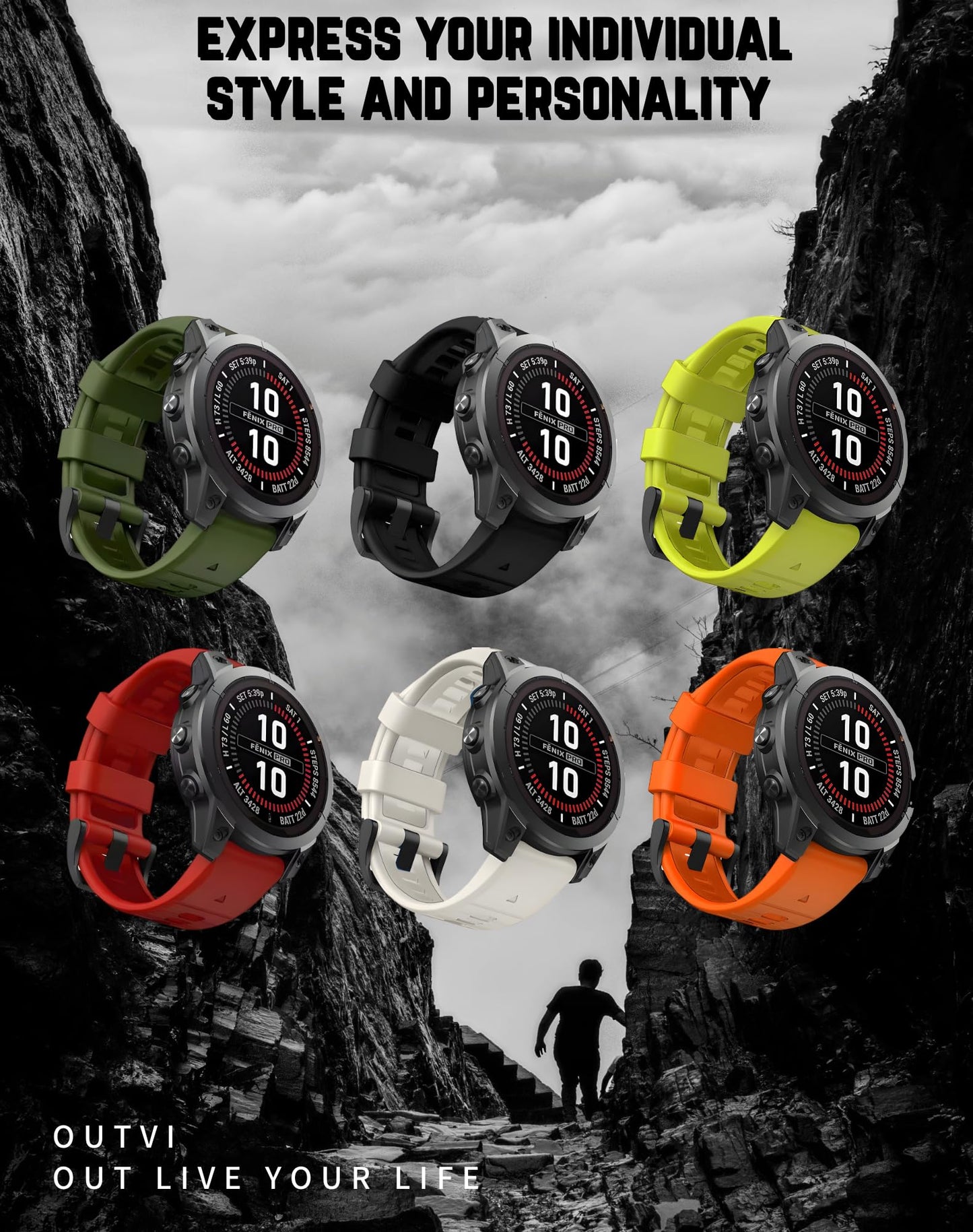 OUTVI 22mm watch band for garmin fenix 5 6 7 pro Sapphire Solar Forerunner 965 955 935 745 epix Pro Gen 2 47mm only soft silicone quick fit 22 watch bands replacement for men women Orange