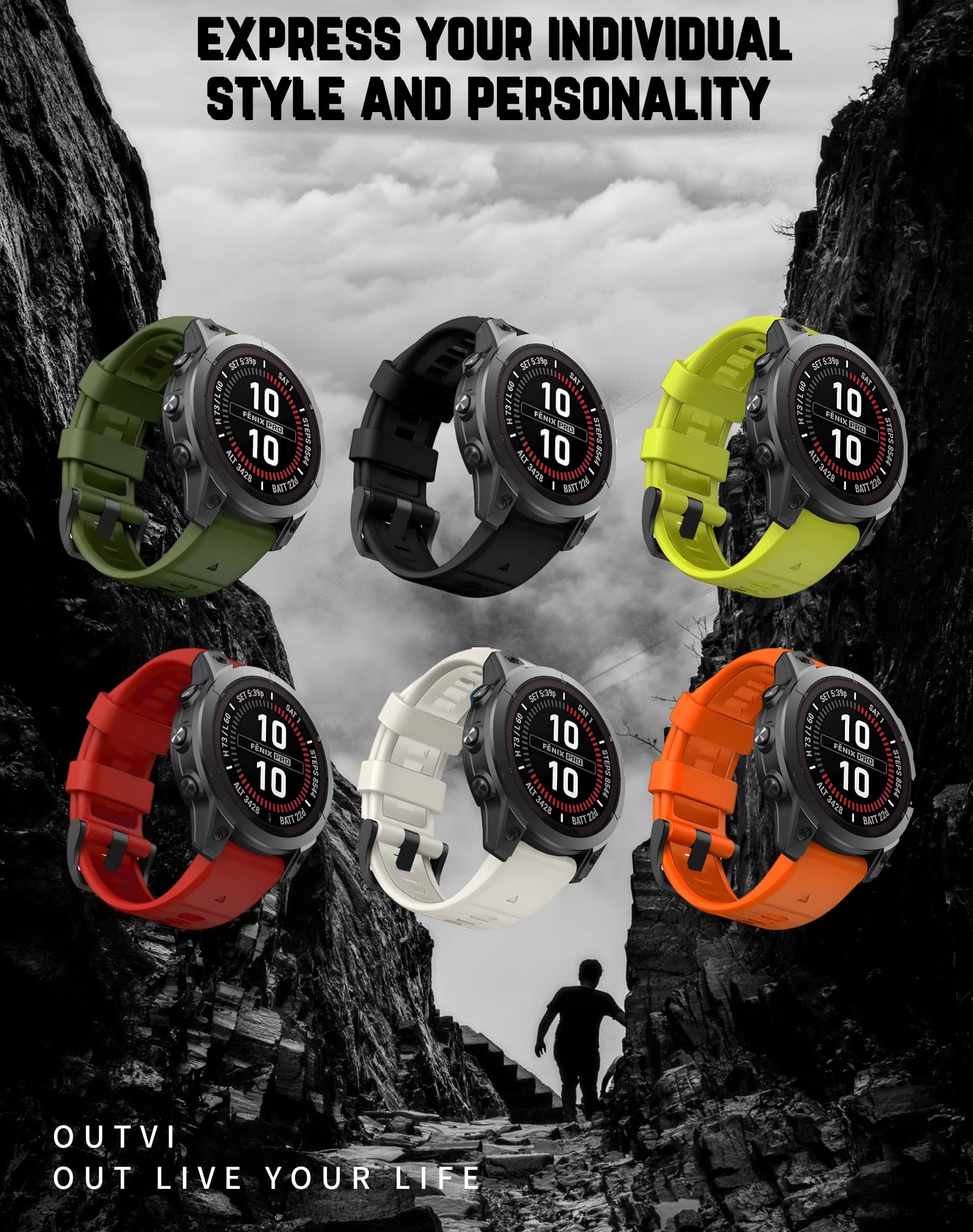 OUTVI 22mm watch band for garmin fenix 5 6 7 pro Sapphire Solar Forerunner 965 955 935 745 epix Pro Gen 2 47mm only soft silicone quick fit 22 watch bands replacement for men women Orange