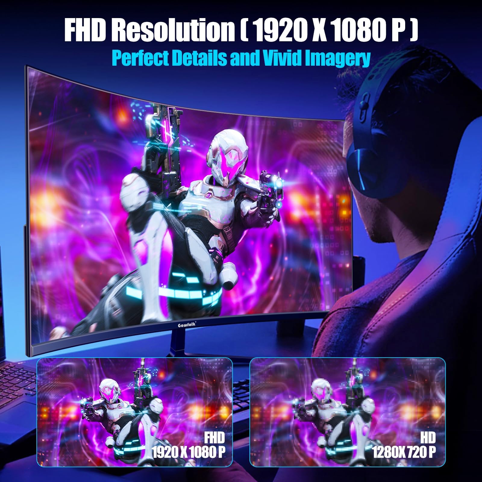 Gawfolk Monitor Gamer 27 Pulgadas Curvo 180Hz, 1800R 165Hz Curva Monitor PC Full HD 1080P, Pantalla de Computadora sin Marco con Tecnología FreeSync y Eye Care, Compatible con Puerto VESA, DP, HDMI