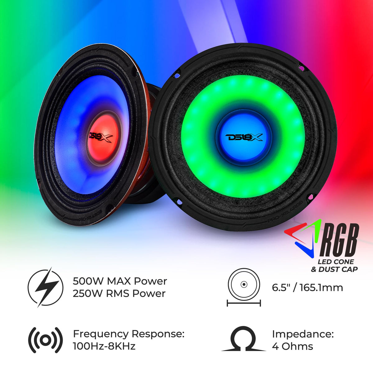 Altavoz de Rango Medio DS18 LED RGB Doble 250 W 6.5 Pulgadas 4 Ohmios